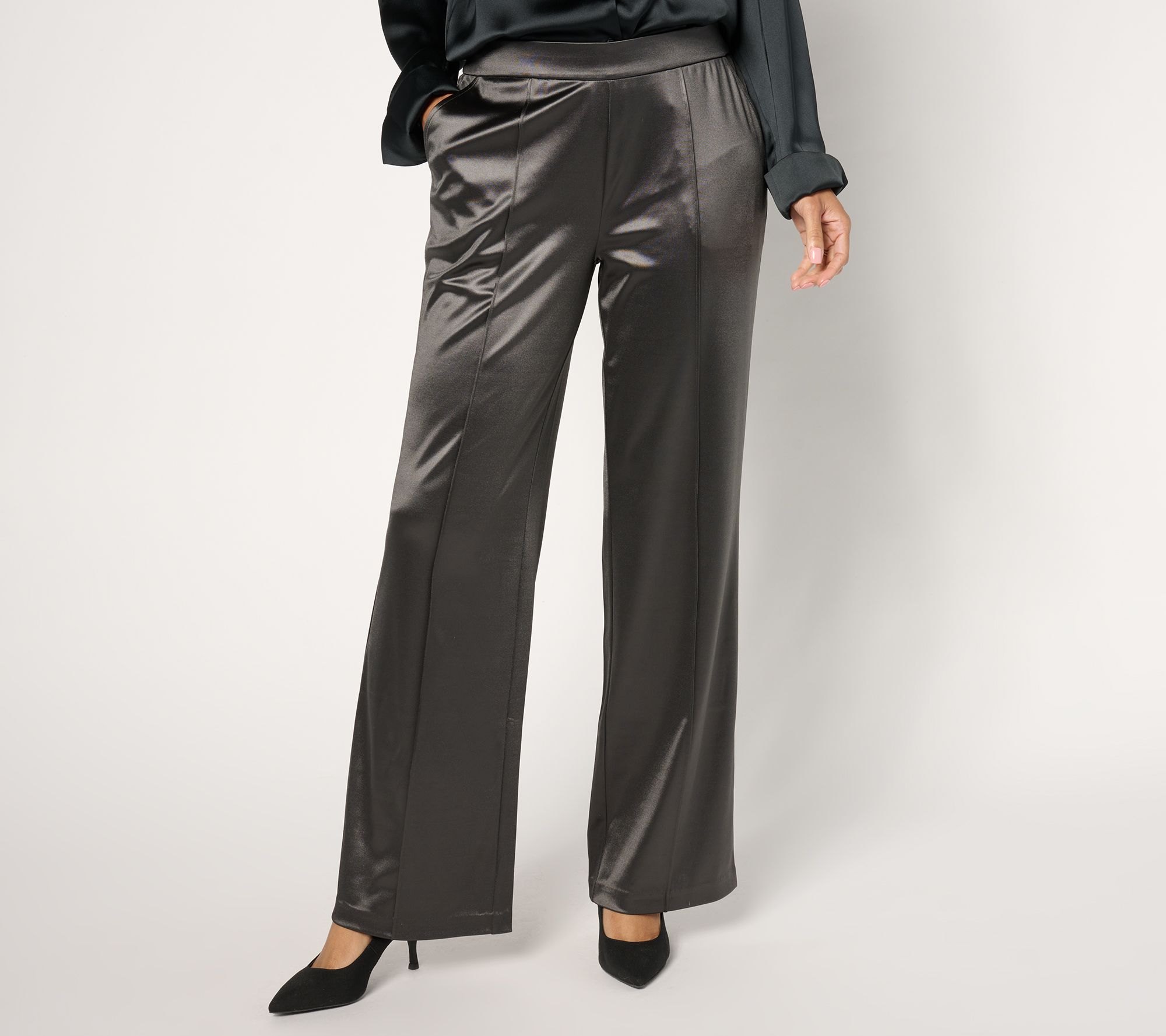 Isaac Mizrahi Live! Tall Always Isaac Knit Satin Wide Leg Pants