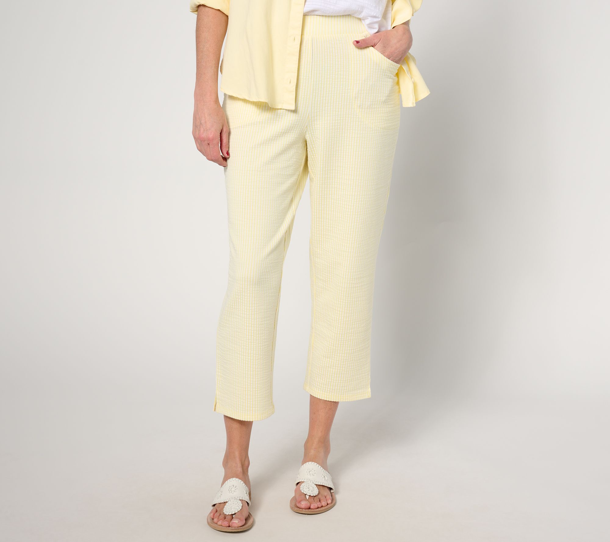 "As Is" Quacker Factory Short Stretch Seersucker Crop Pants