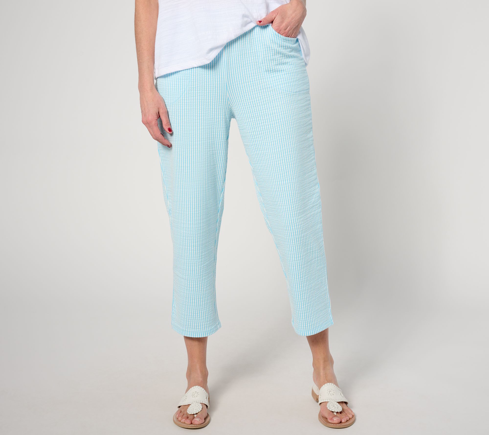 "As Is" Quacker Factory Short Stretch Seersucker Crop Pants