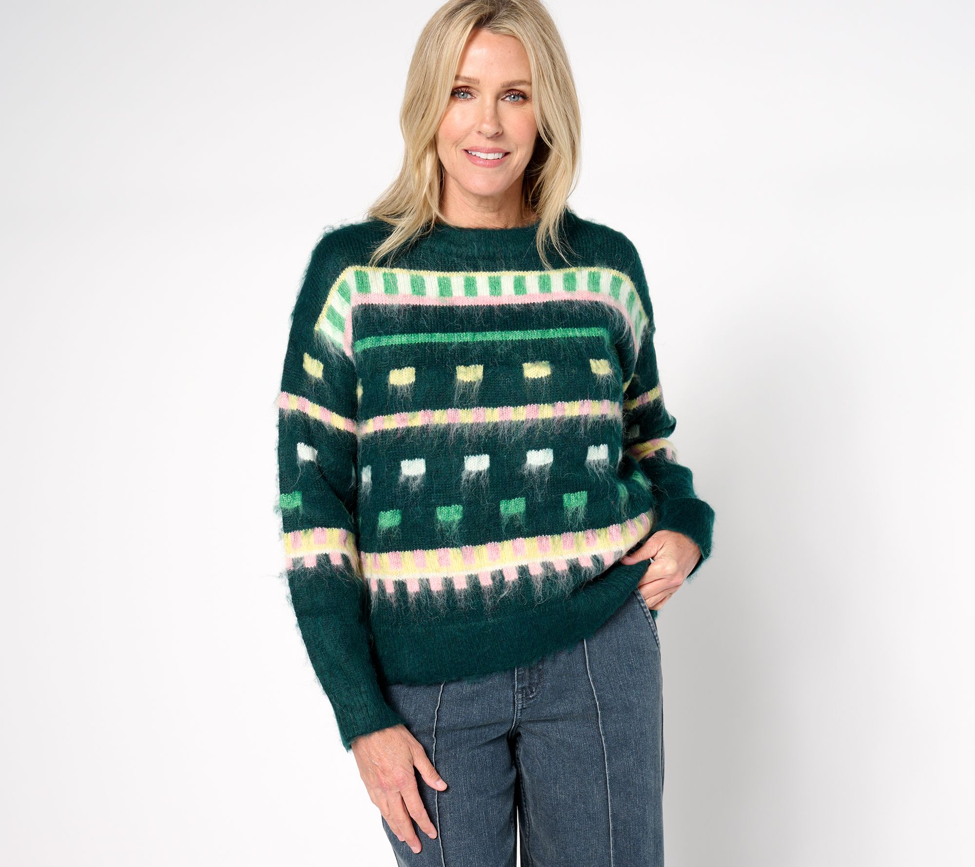 by Stacy London Patterned Crew Neck Cozy Sweater