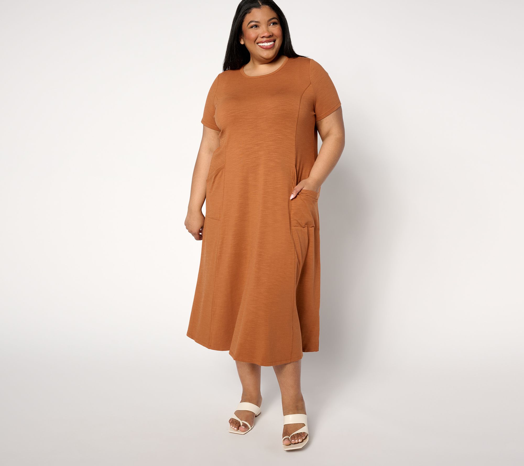 "As Is" Joan Rivers Petite Cotton Slub Midi Dress with Pockets