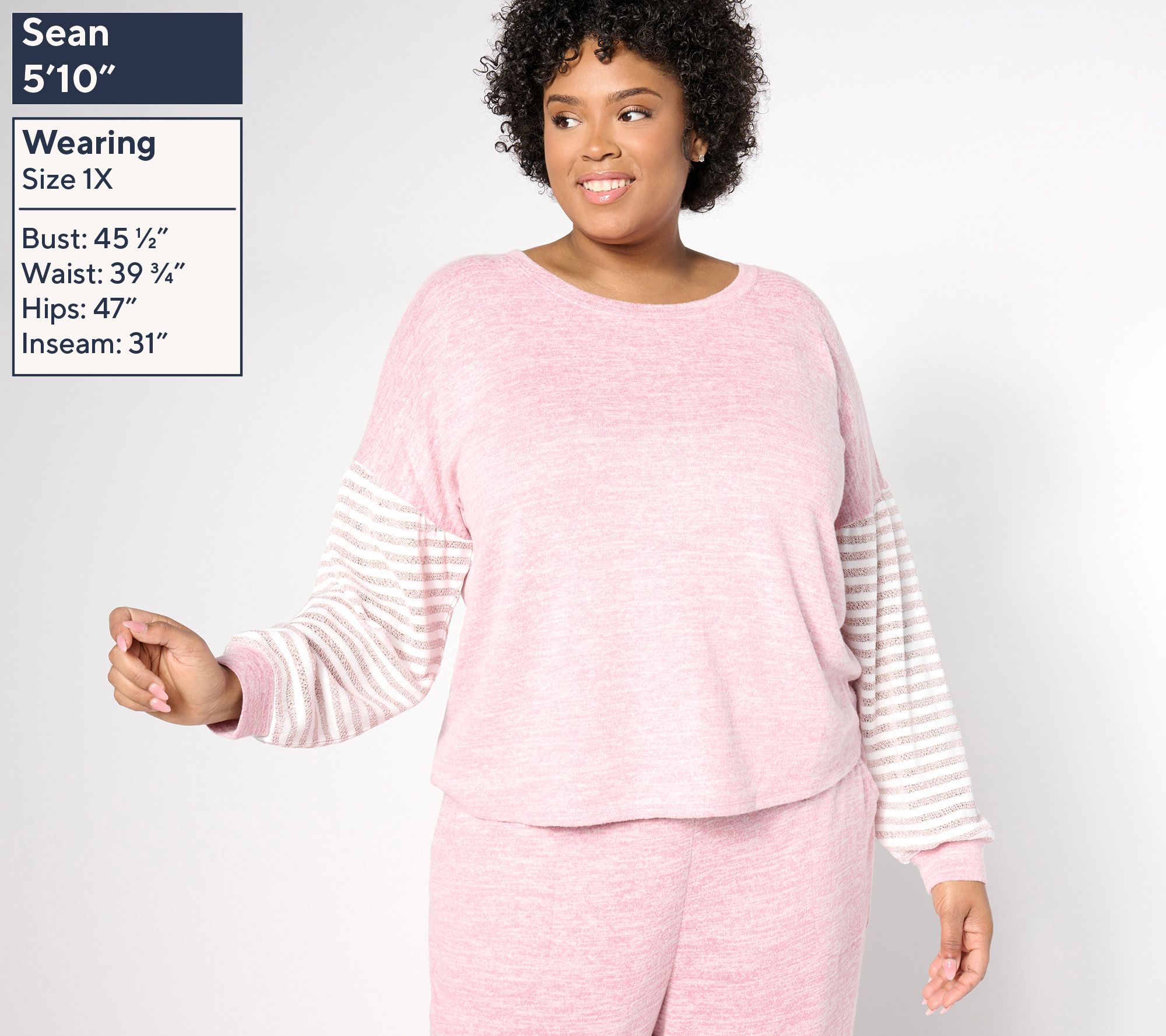 AnyBody Hacci Top with Lurex Striped Sleeve Puff Sleeve Top