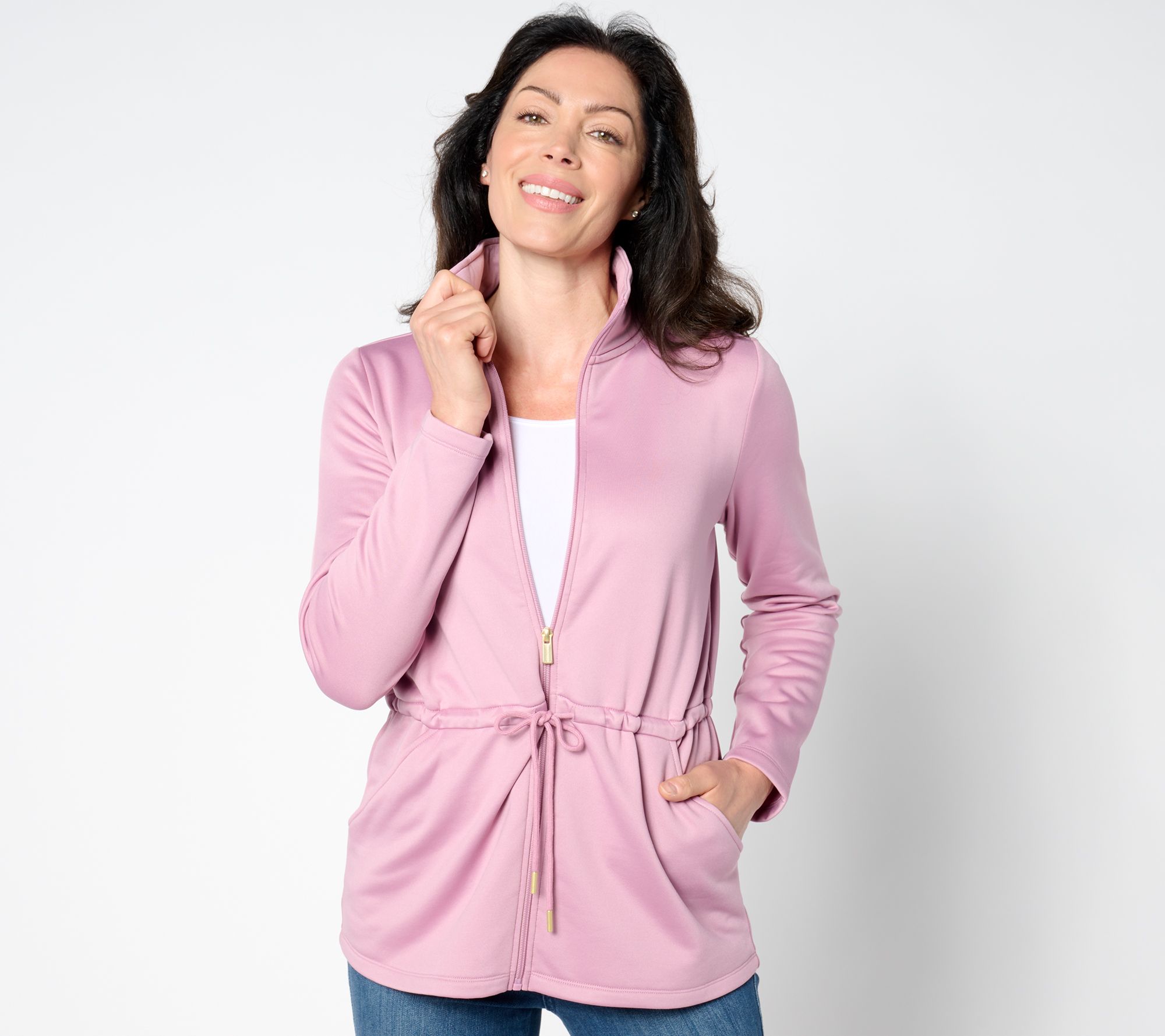 "As Is" Susan Graver Chic Fleece Cinched Waist Jacket