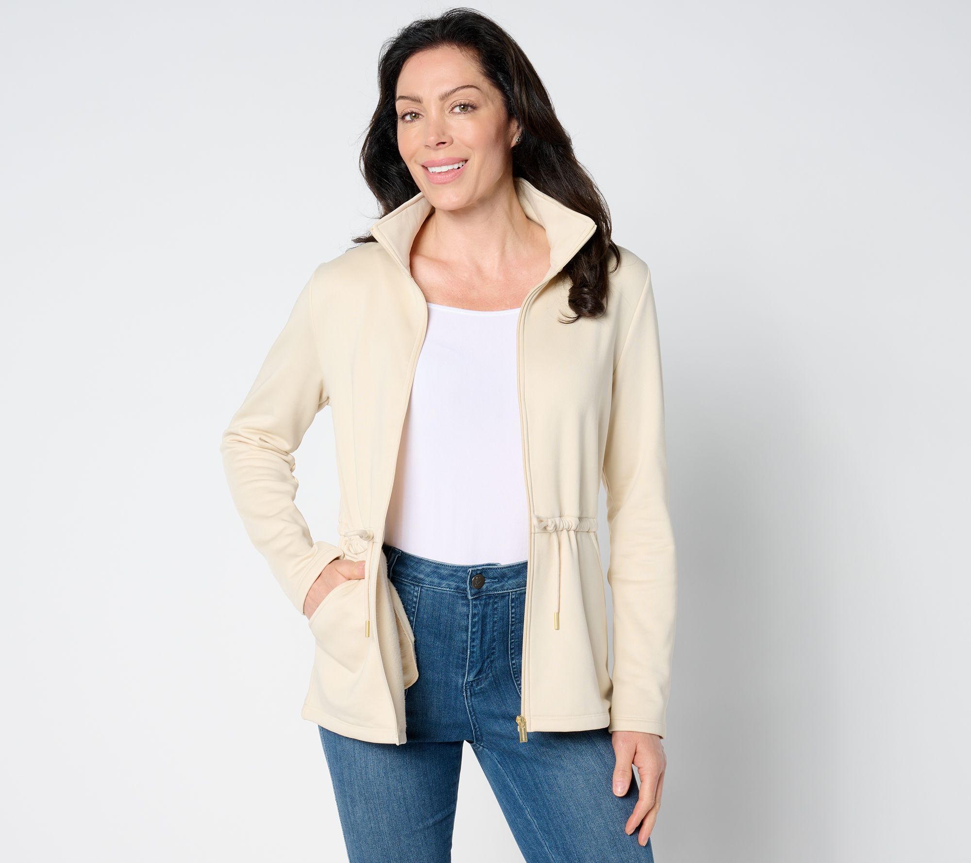 "As Is" Susan Graver Chic Fleece Cinched Waist Jacket