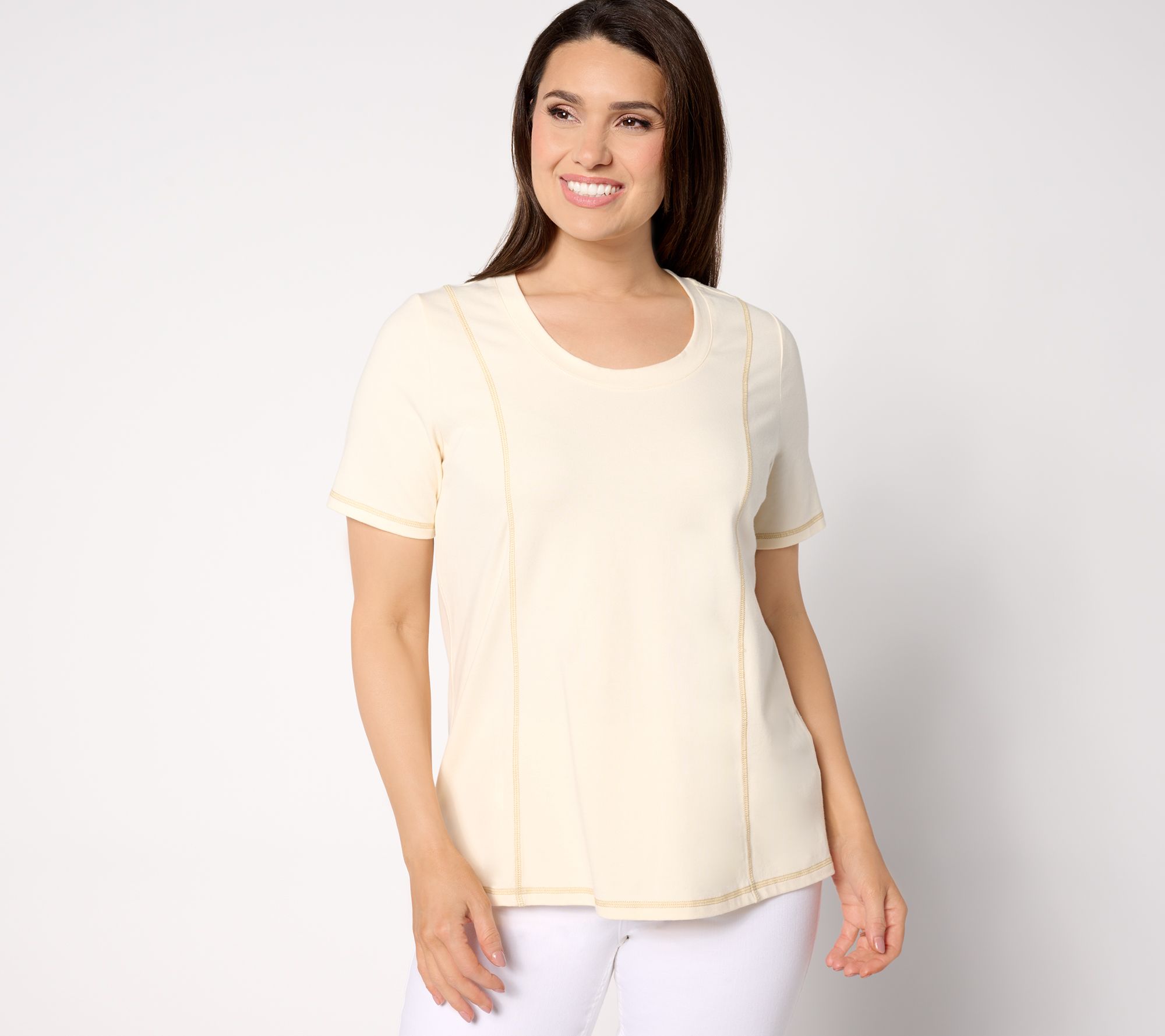 "As Is" Sport Savvy Contrast Stitch Short Sleeve Scoopneck Top