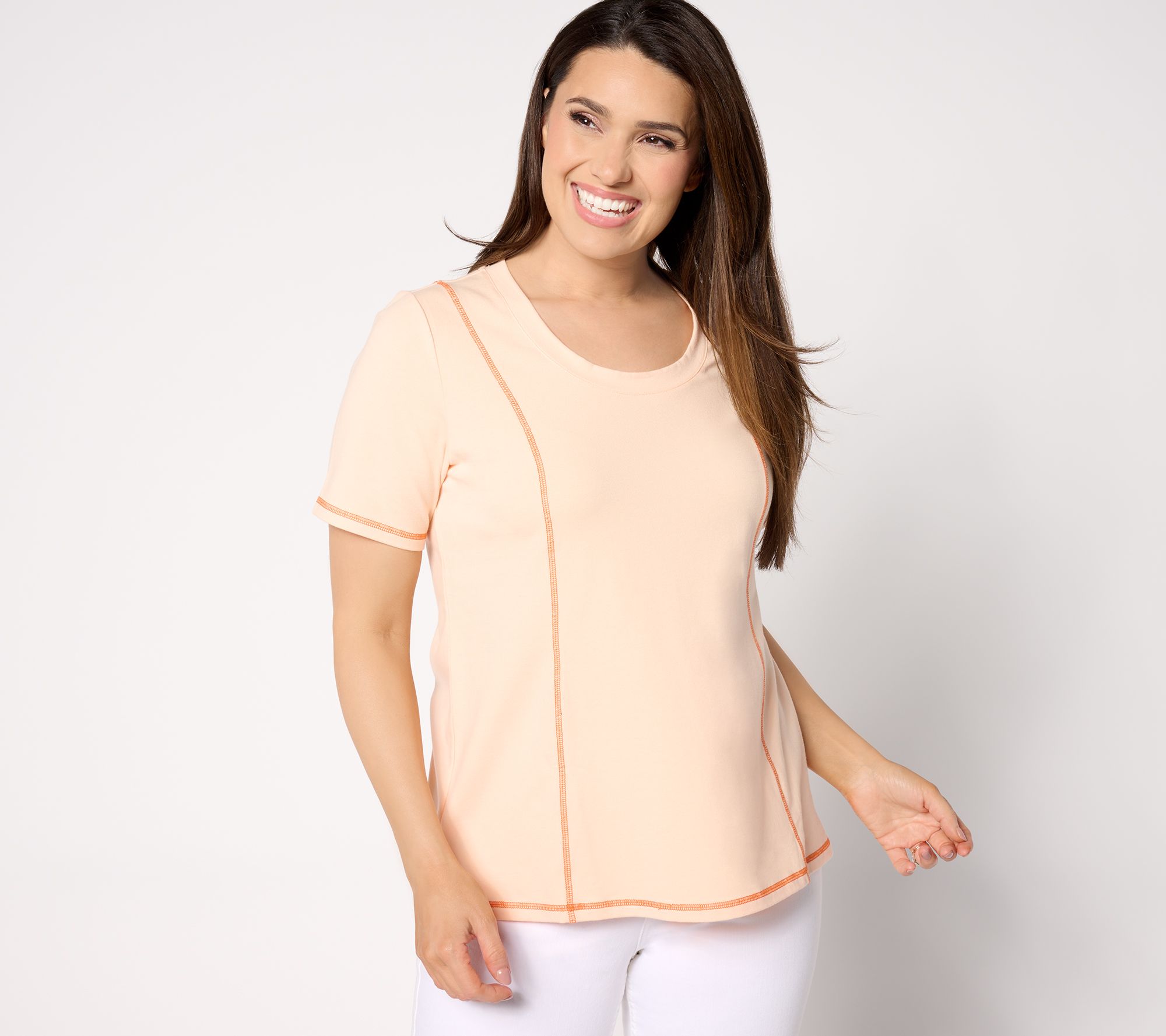 "As Is" Sport Savvy Contrast Stitch Short Sleeve Scoopneck Top