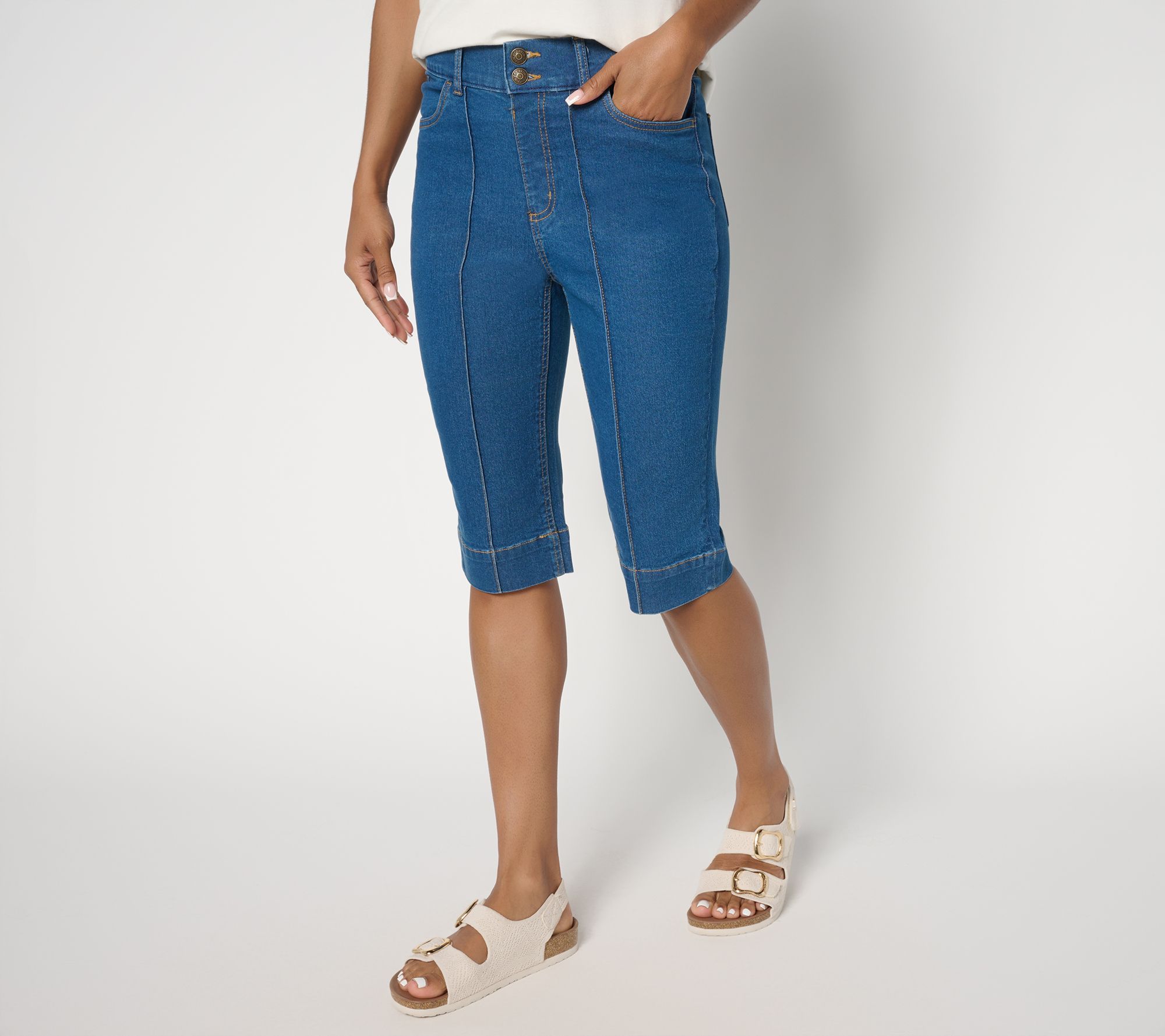 Denim & Co. Regular Indigo Classic Stretch Double Button Bermuda Short