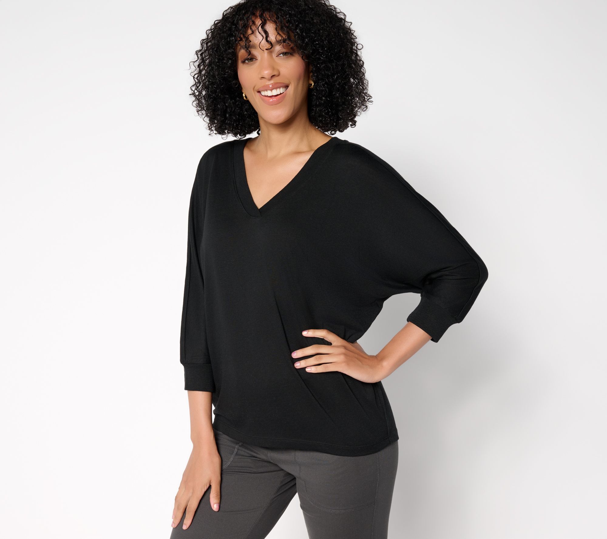 Barefoot Dreams Slub Burnout Jersey Dolman Sleeve V-Neck Tee