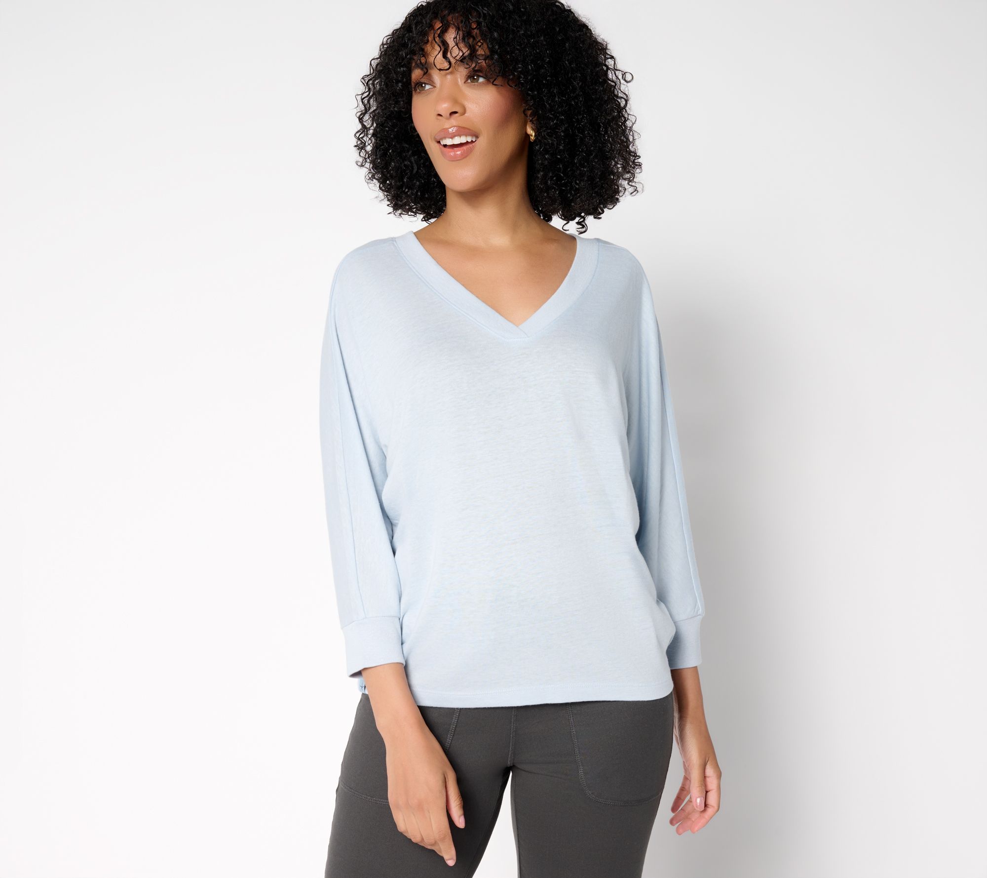 Barefoot Dreams Slub Burnout Jersey Dolman Sleeve V-Neck Tee