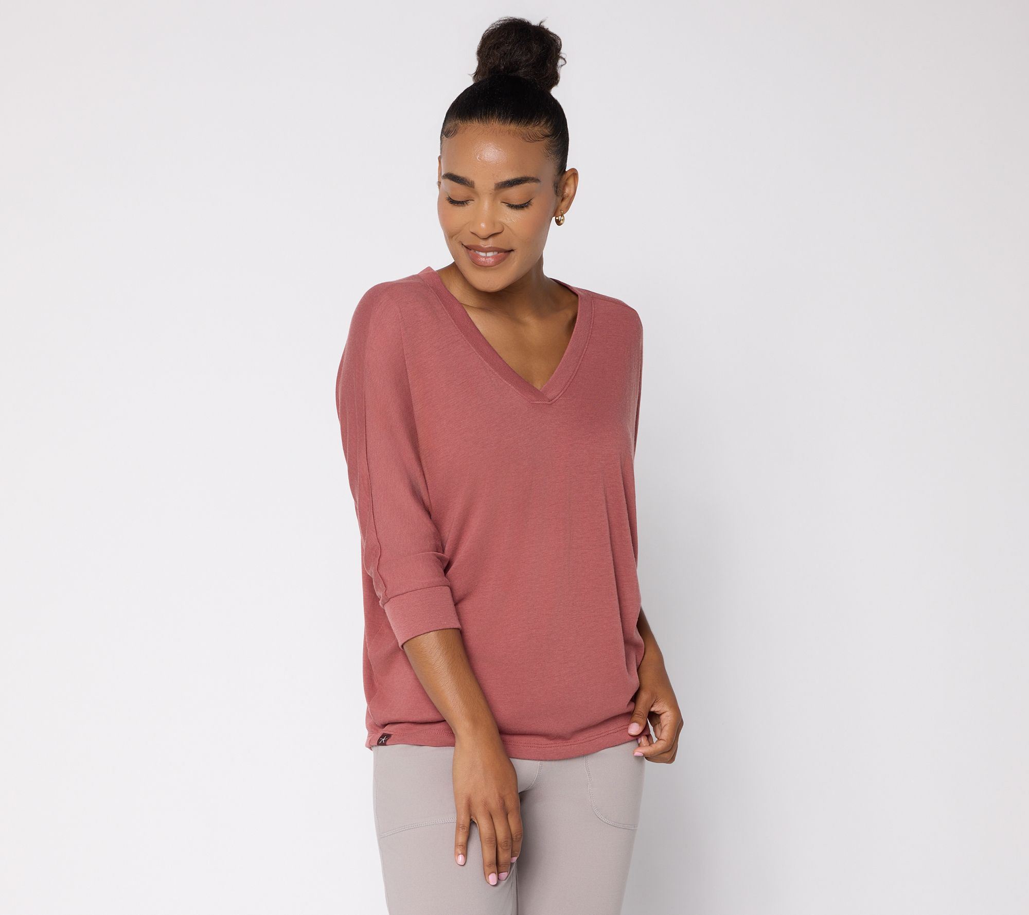 Barefoot Dreams Slub Burnout Jersey Dolman Sleeve V-Neck Tee