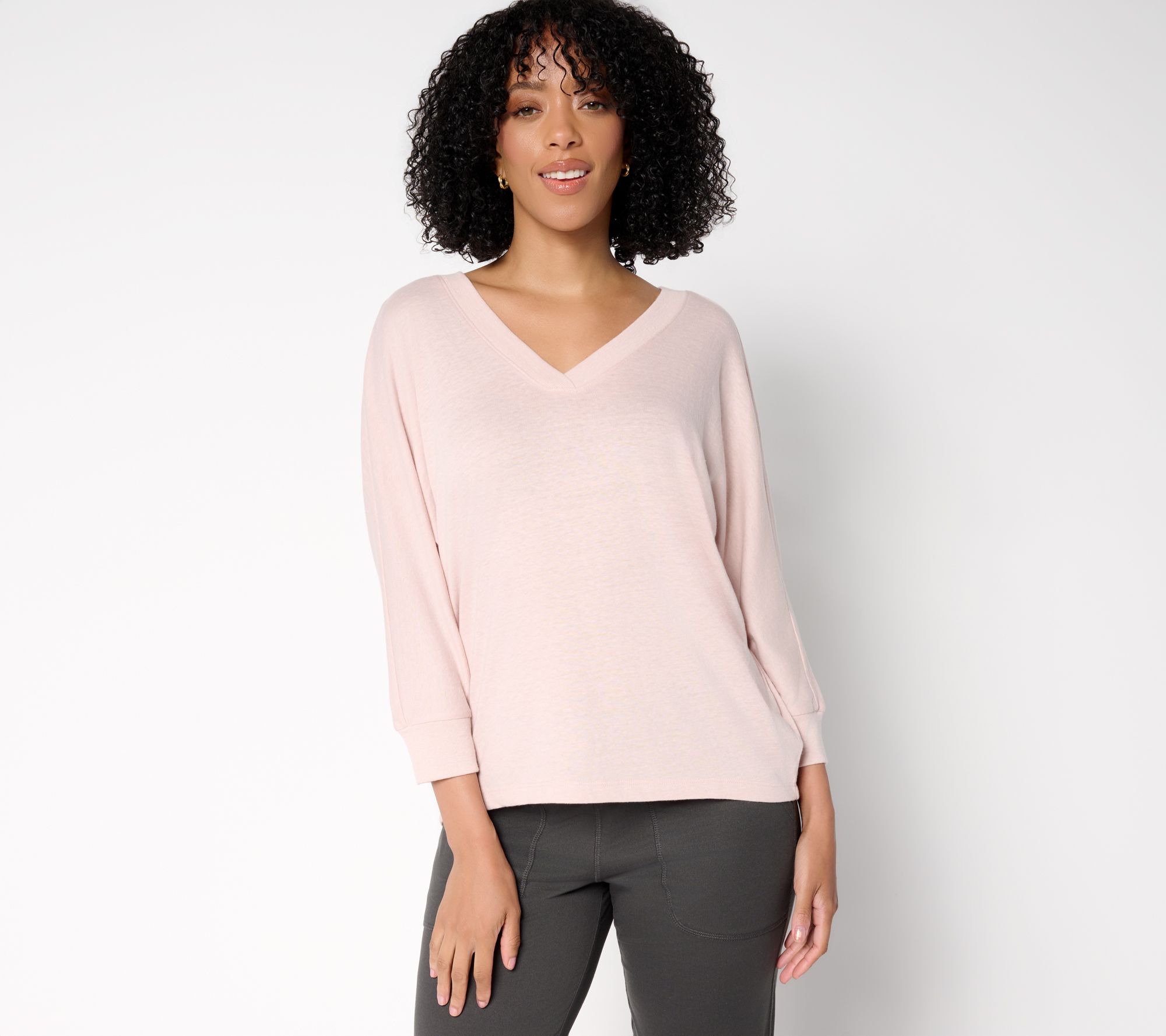 Barefoot Dreams Slub Burnout Jersey Dolman Sleeve V-Neck Tee