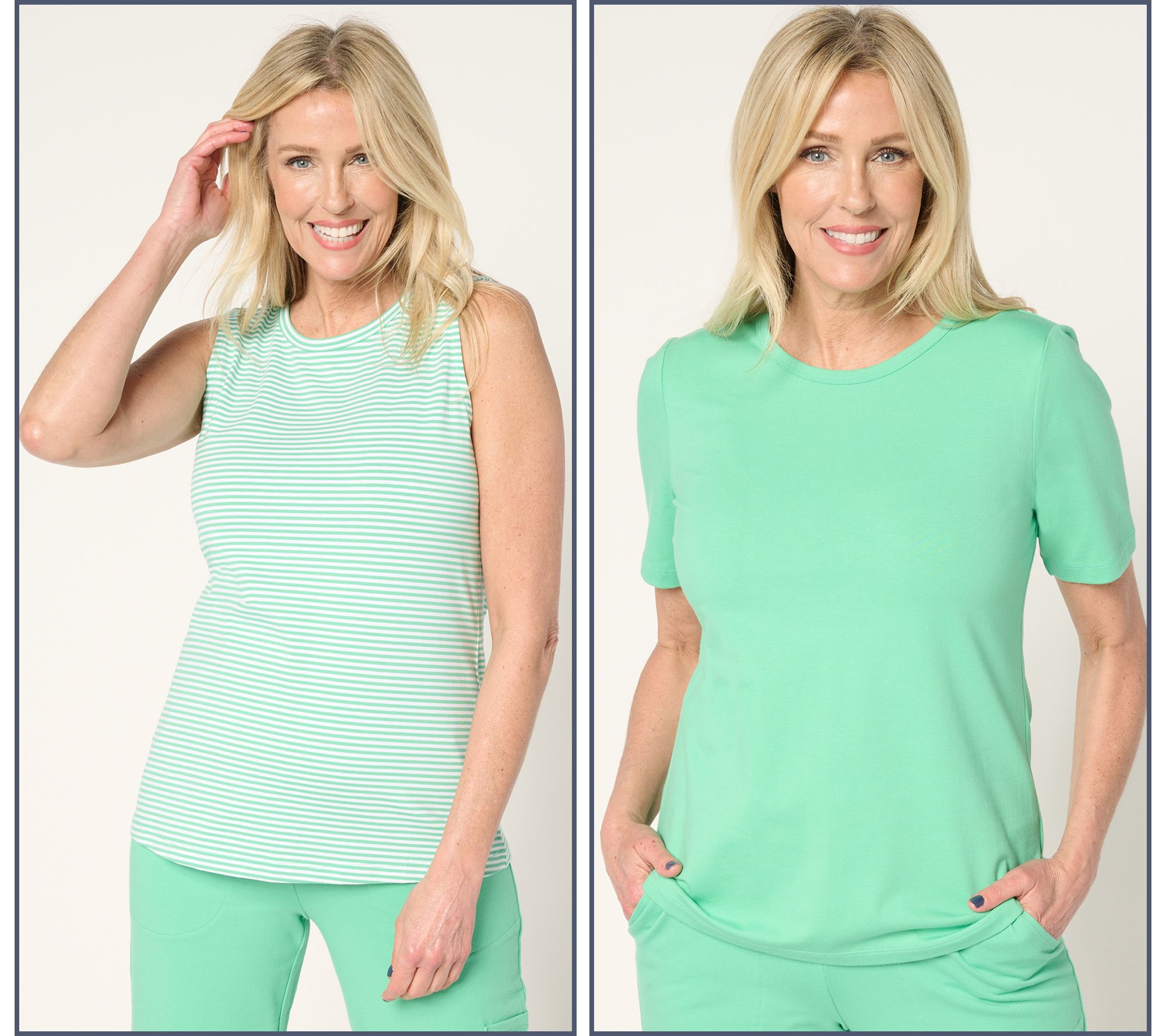 Denim & Co. Essentials Set of Striped Tank and Solid Top