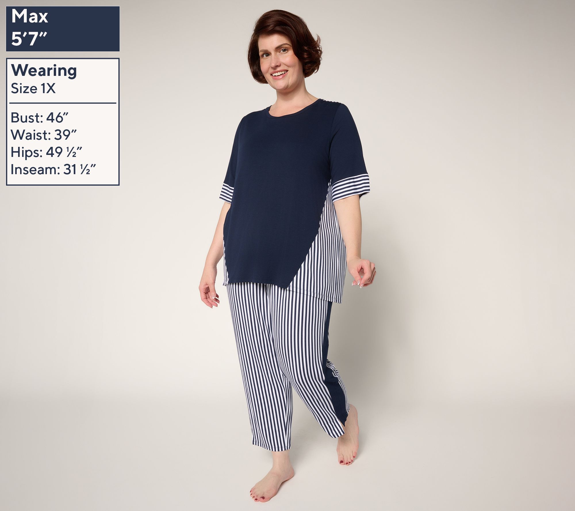 Sport Savvy Mixed Stripe Elbow Sleeve Top and Ankle Pants