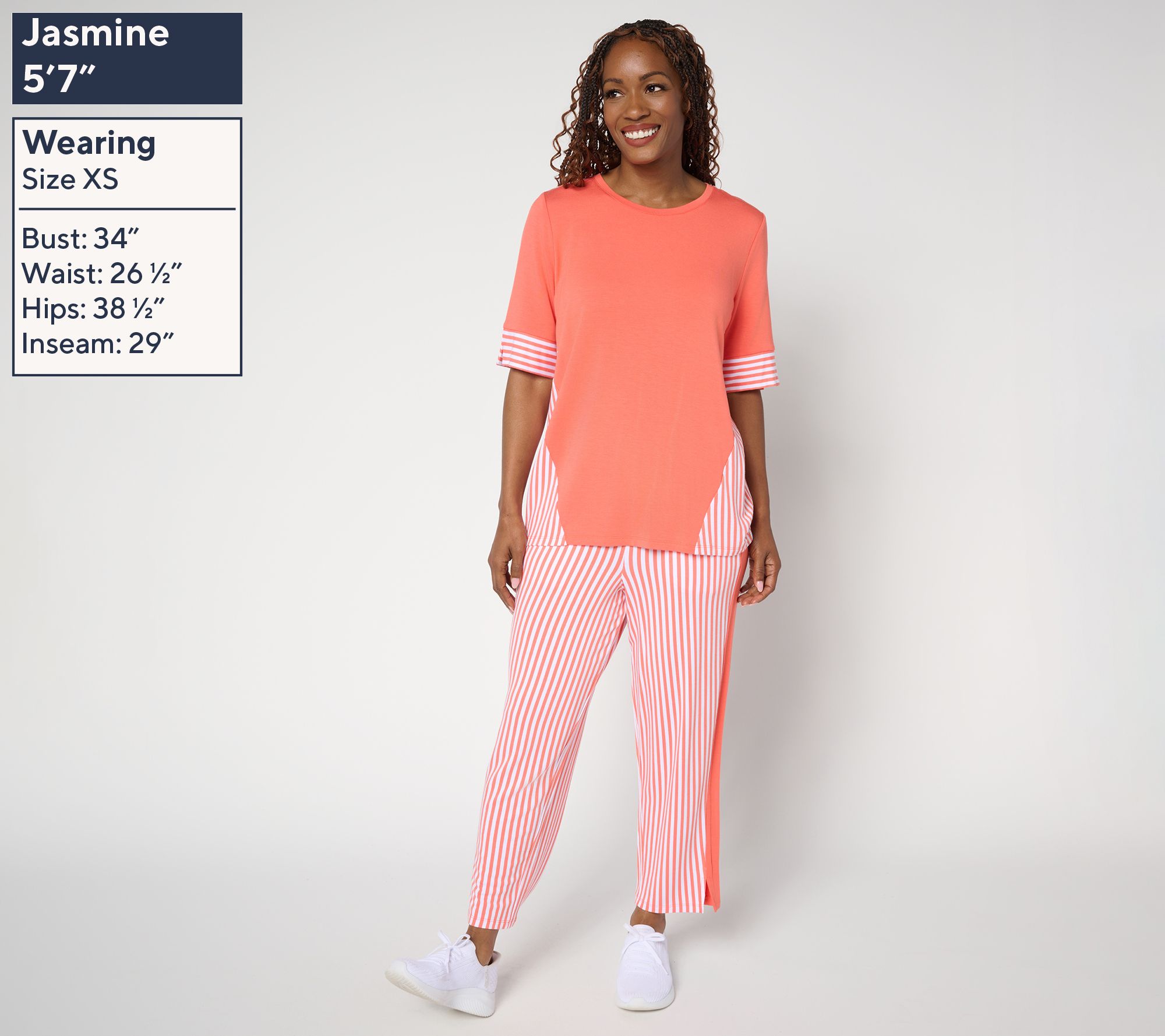 トップス ki Sport Savvy Mixed Stripe Elbow Sleeve Top and Ankle Pants