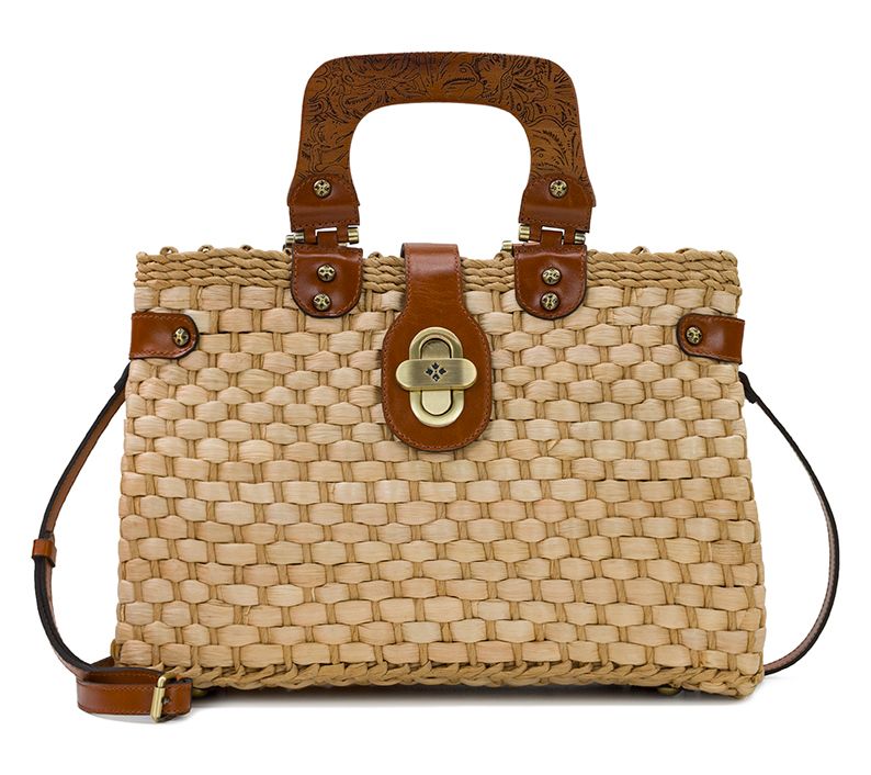 Patrica Nash Sancia Woven Wood Handle Satchel w/ Leather Trim