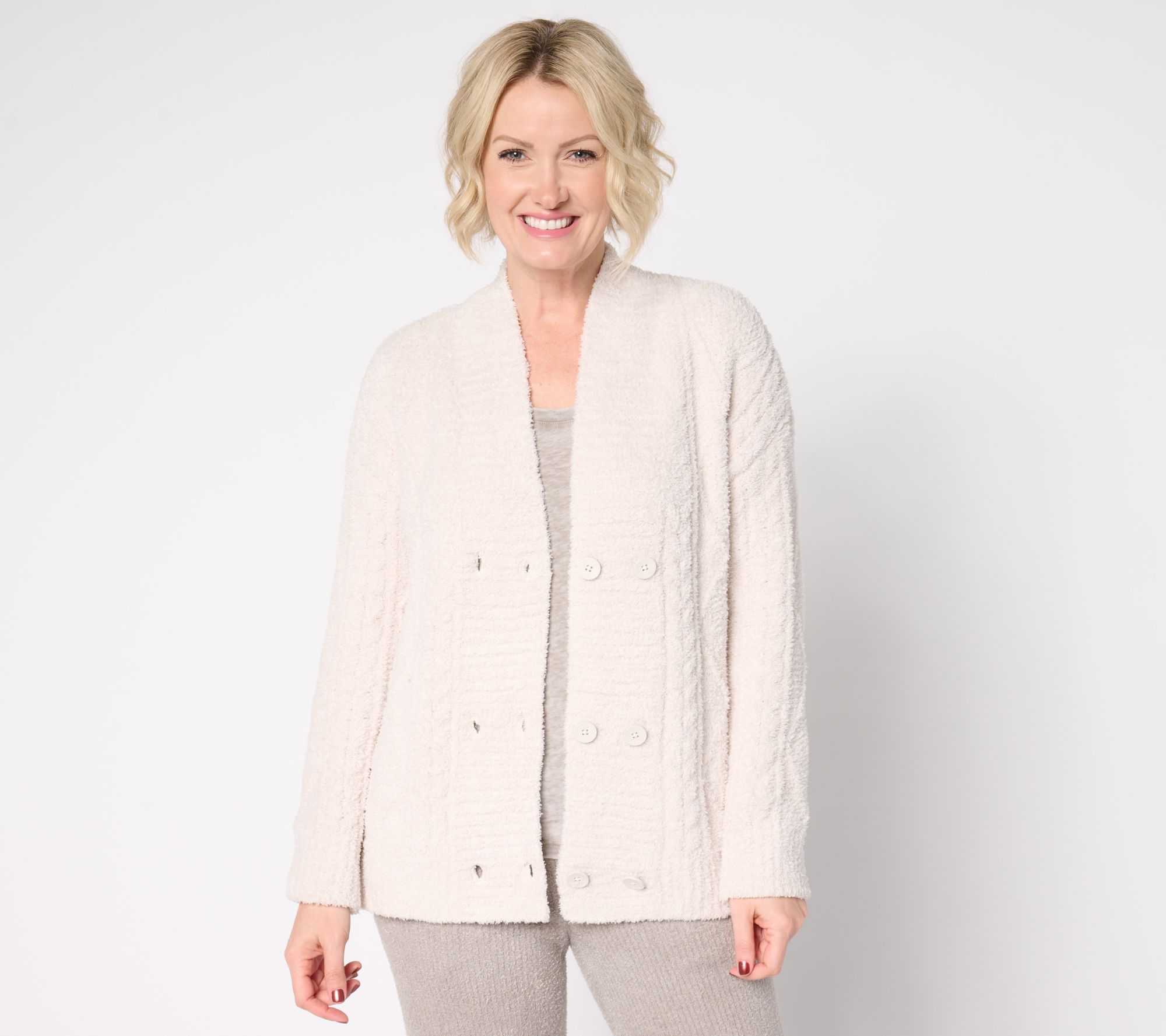 "As Is" Barefoot Dreams CozyChic Cable Buttoned Cardigan