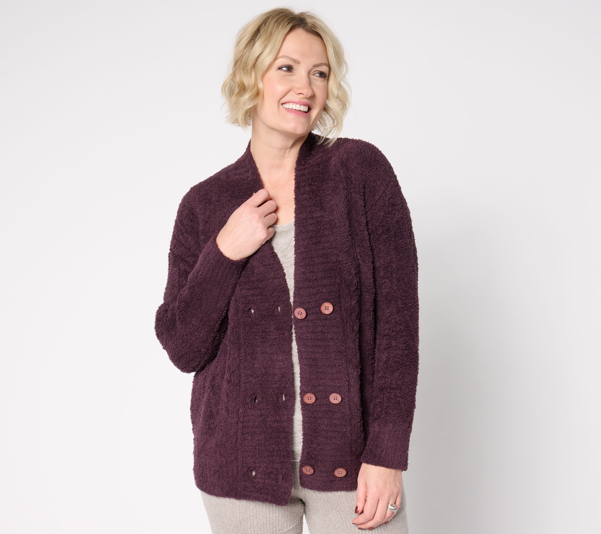 "As Is" Barefoot Dreams CozyChic Cable Buttoned Cardigan