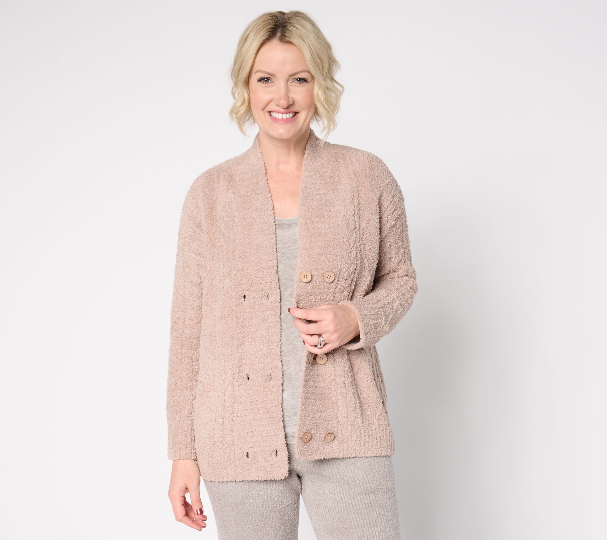 "As Is" Barefoot Dreams CozyChic Cable Buttoned Cardigan