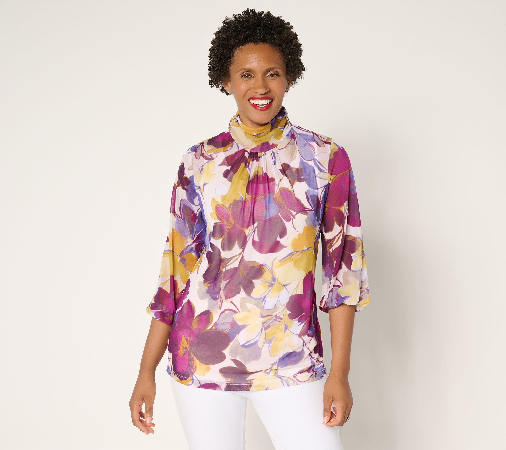 Susan Graver Printed Mesh Mock-Neck Top and Tank