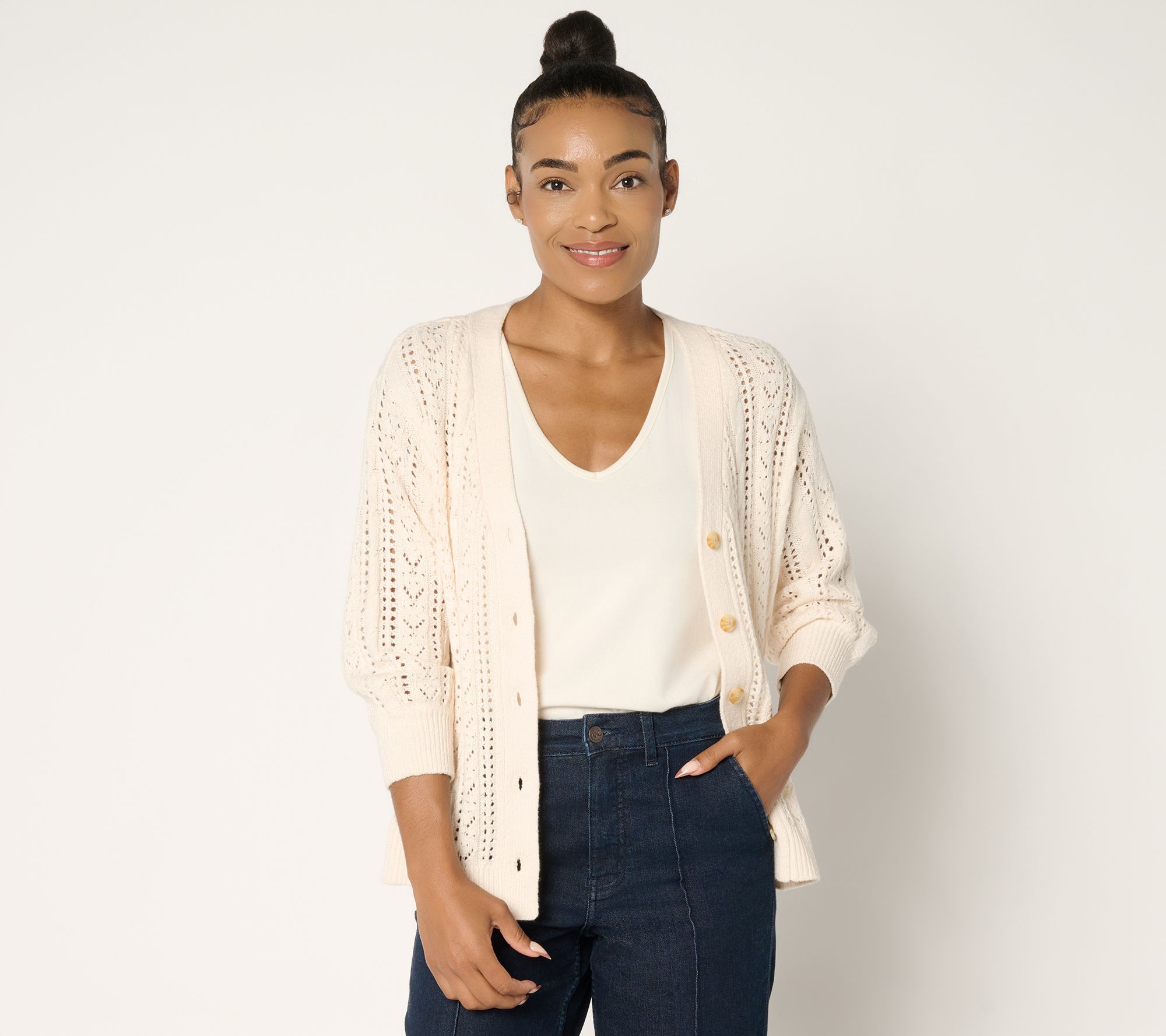 Ree by The Pioneer Woman Pointelle Sweater Cardigan