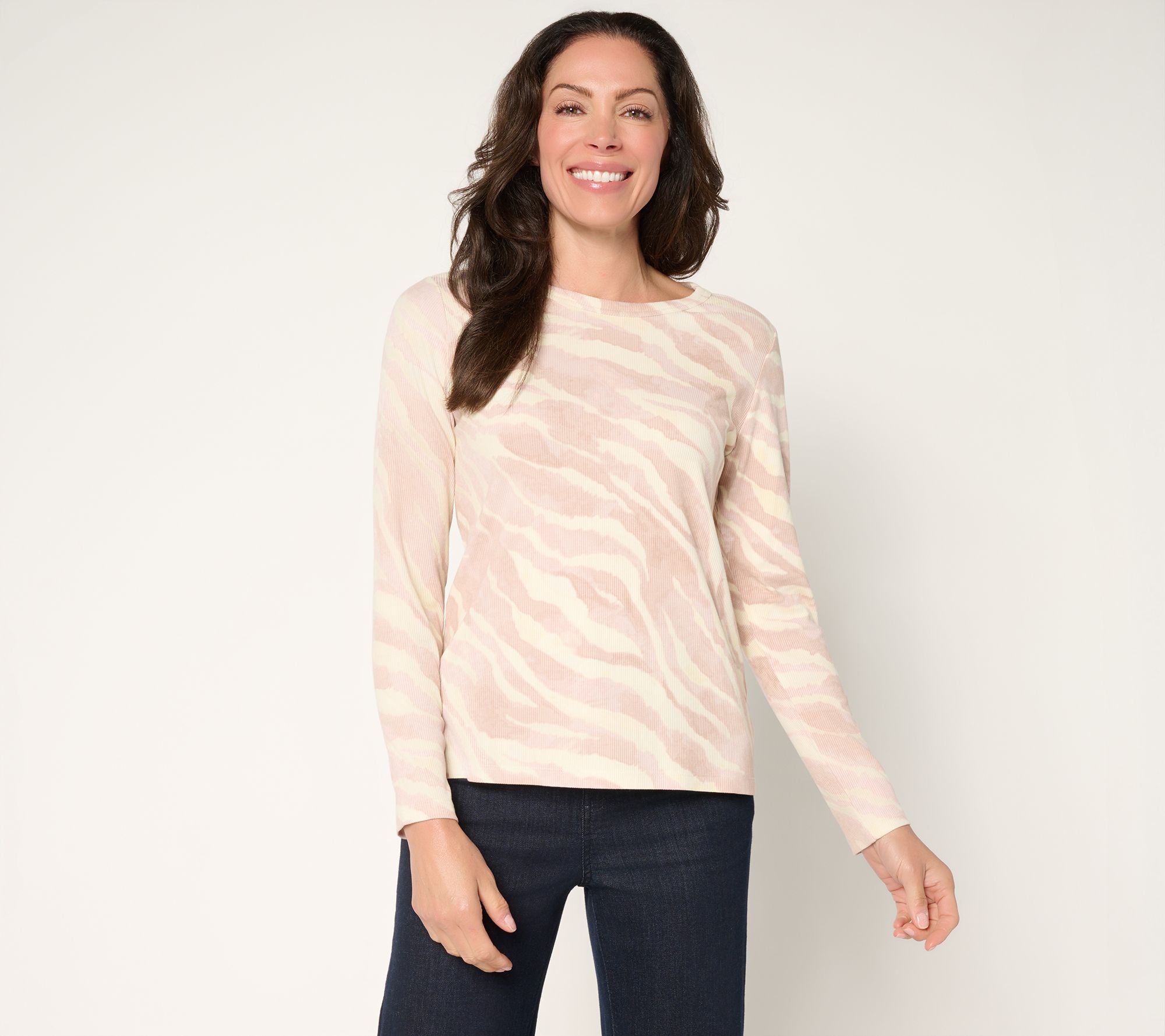 Susan Graver Weekend Printed Rib Knit Crew Neck Top