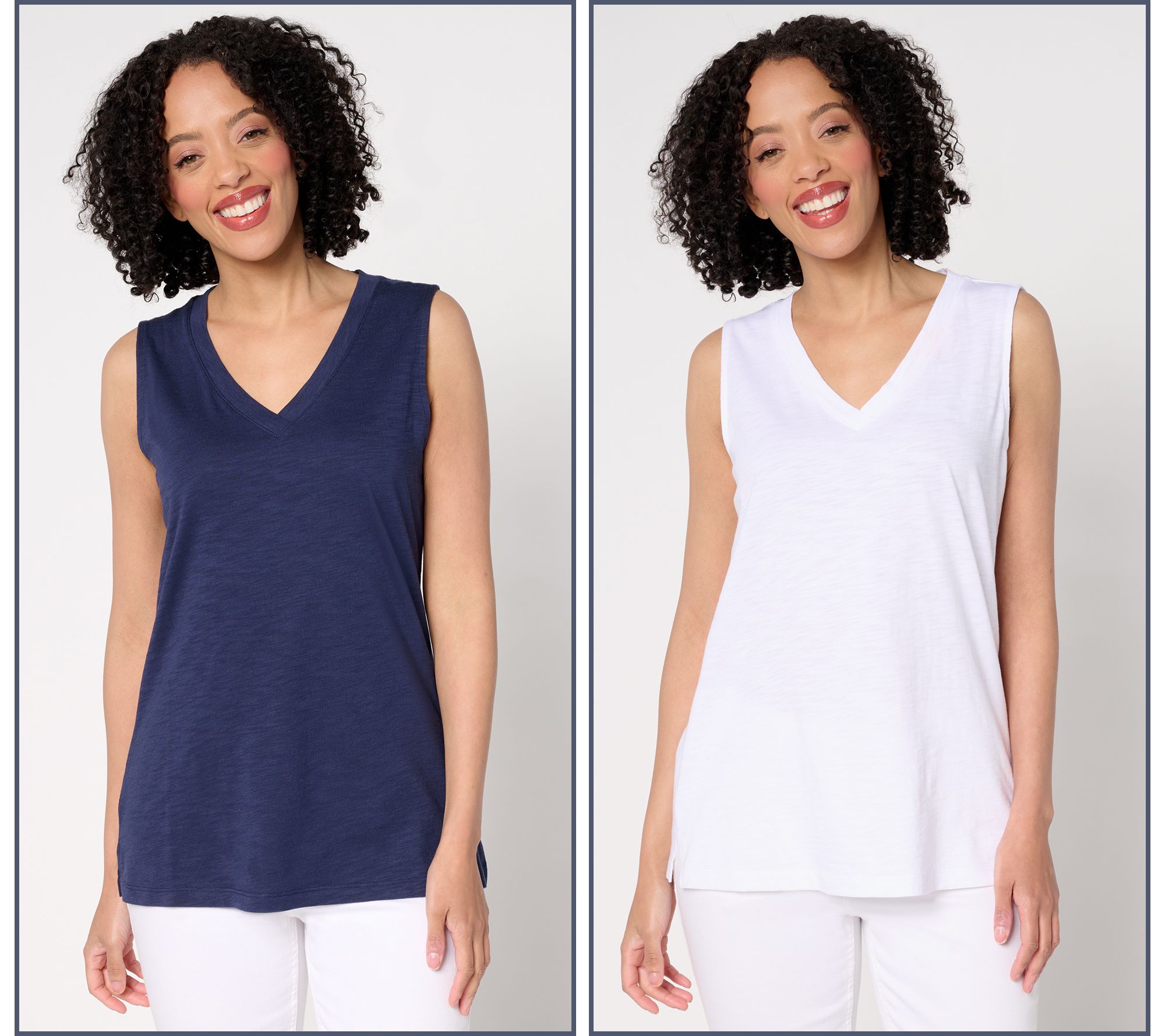 "As Is" Belle by Kim Gravel Slub Knit Set of 2 V-Neck Tanks