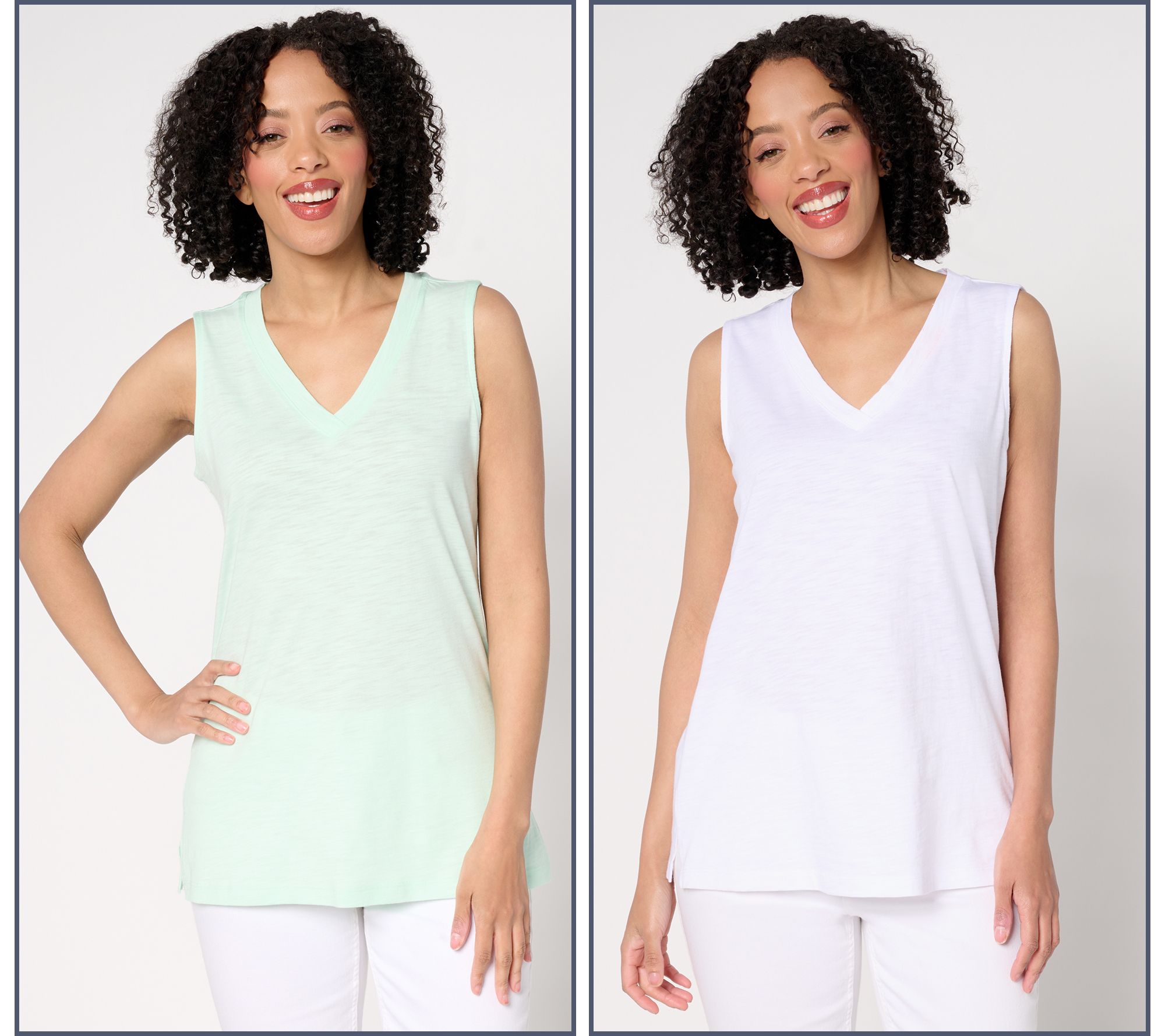 "As Is" Belle by Kim Gravel Slub Knit Set of 2 V-Neck Tanks