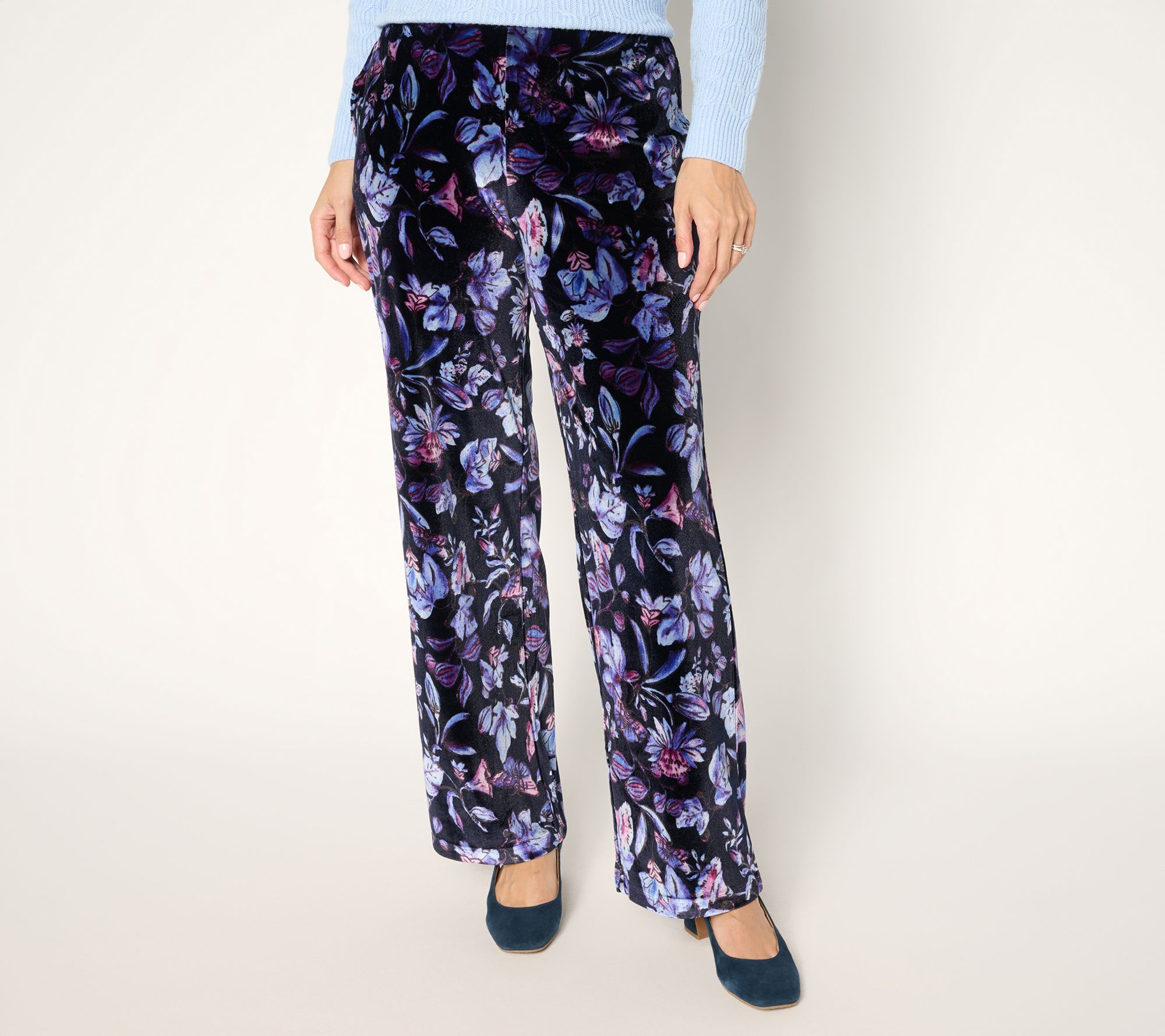 Susan Graver Printed Stretch Velvet Pull-On Wide Leg Pants