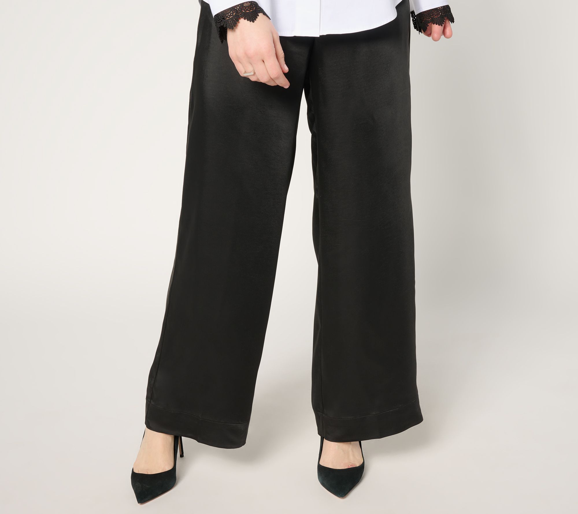 "As Is" by Stacy London Reg Pull-On Full Lgth Wide Leg Satin Pant
