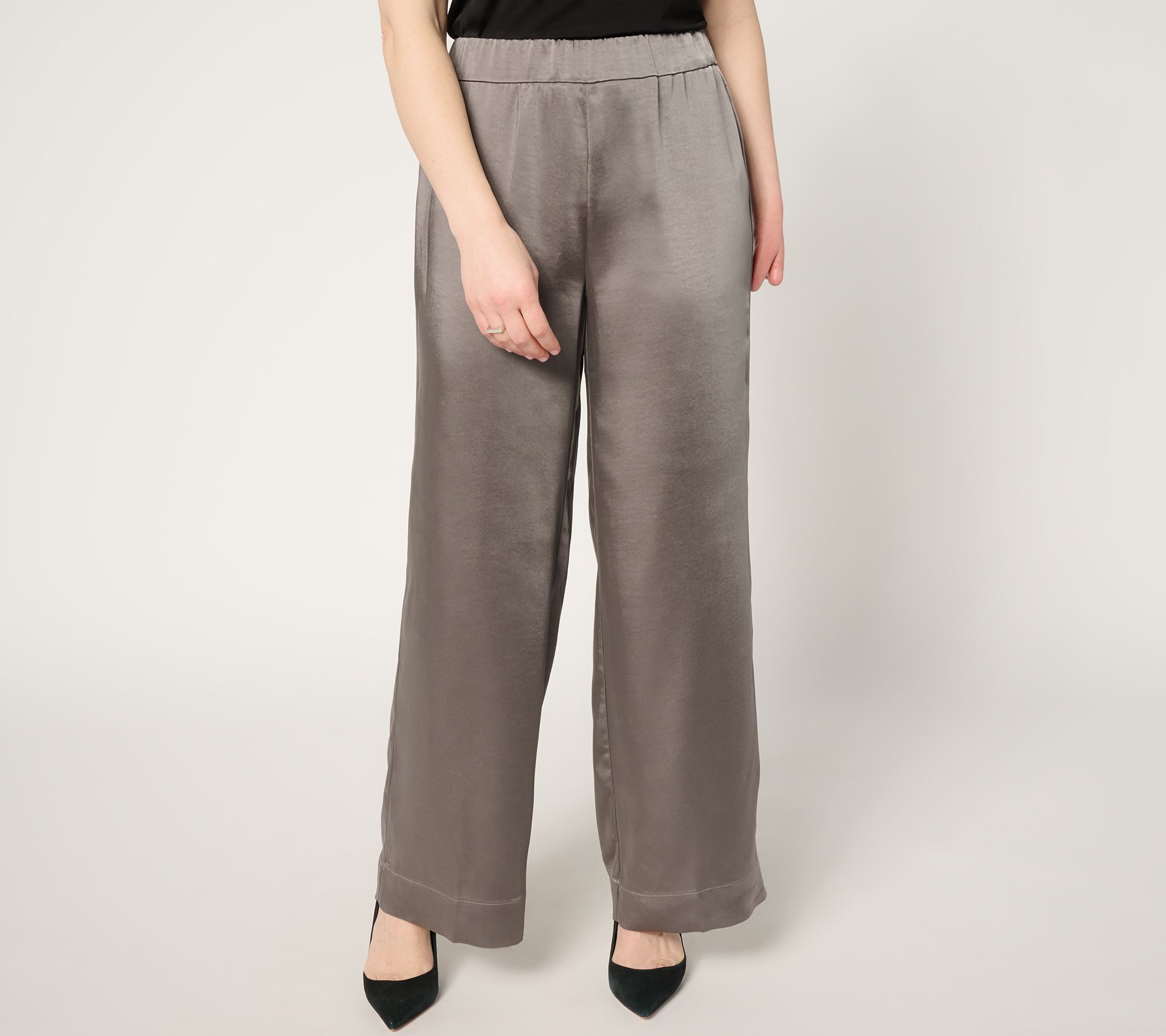 "As Is" by Stacy London Reg Pull-On Full Lgth Wide Leg Satin Pant