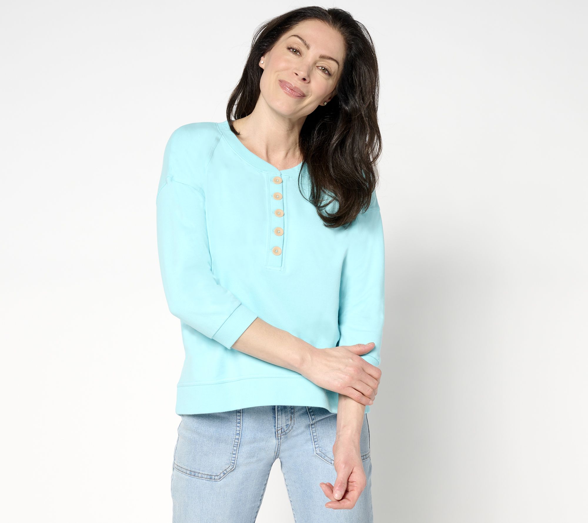 "As Is" AnyBody Beach Wash French Terry Ribbed Henley Pullover