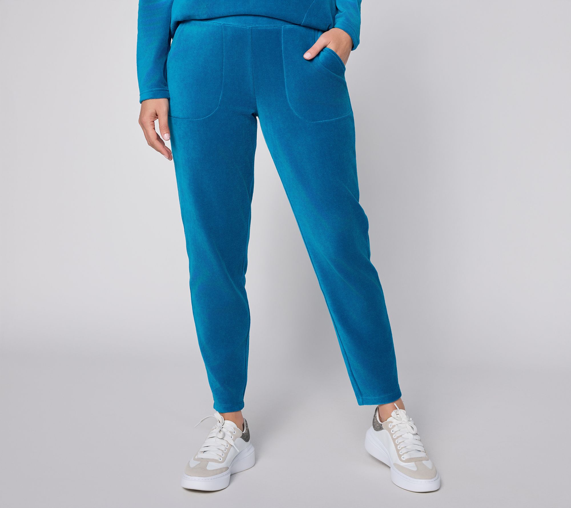  Denim & Co. Active Petite Velour Full Length Tapered Pants