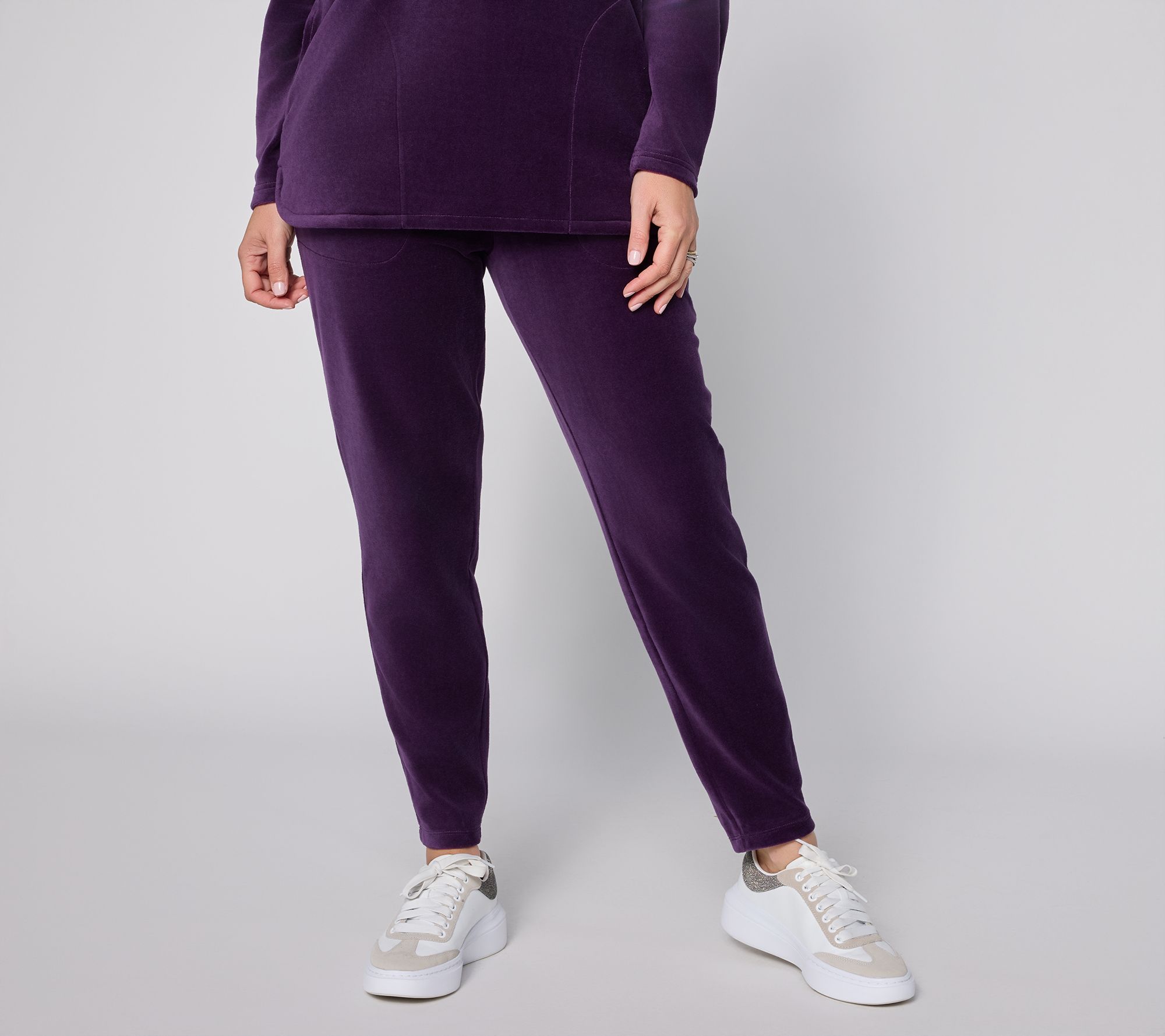 Denim & Co. Active Petite Velour Full Length Tapered Pants