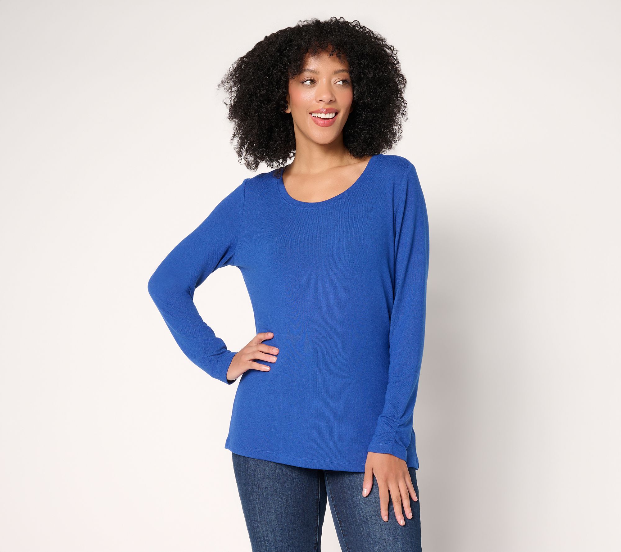 Denim & Co. Essentials Heavenly Jersey Top with Ruched Sleeve