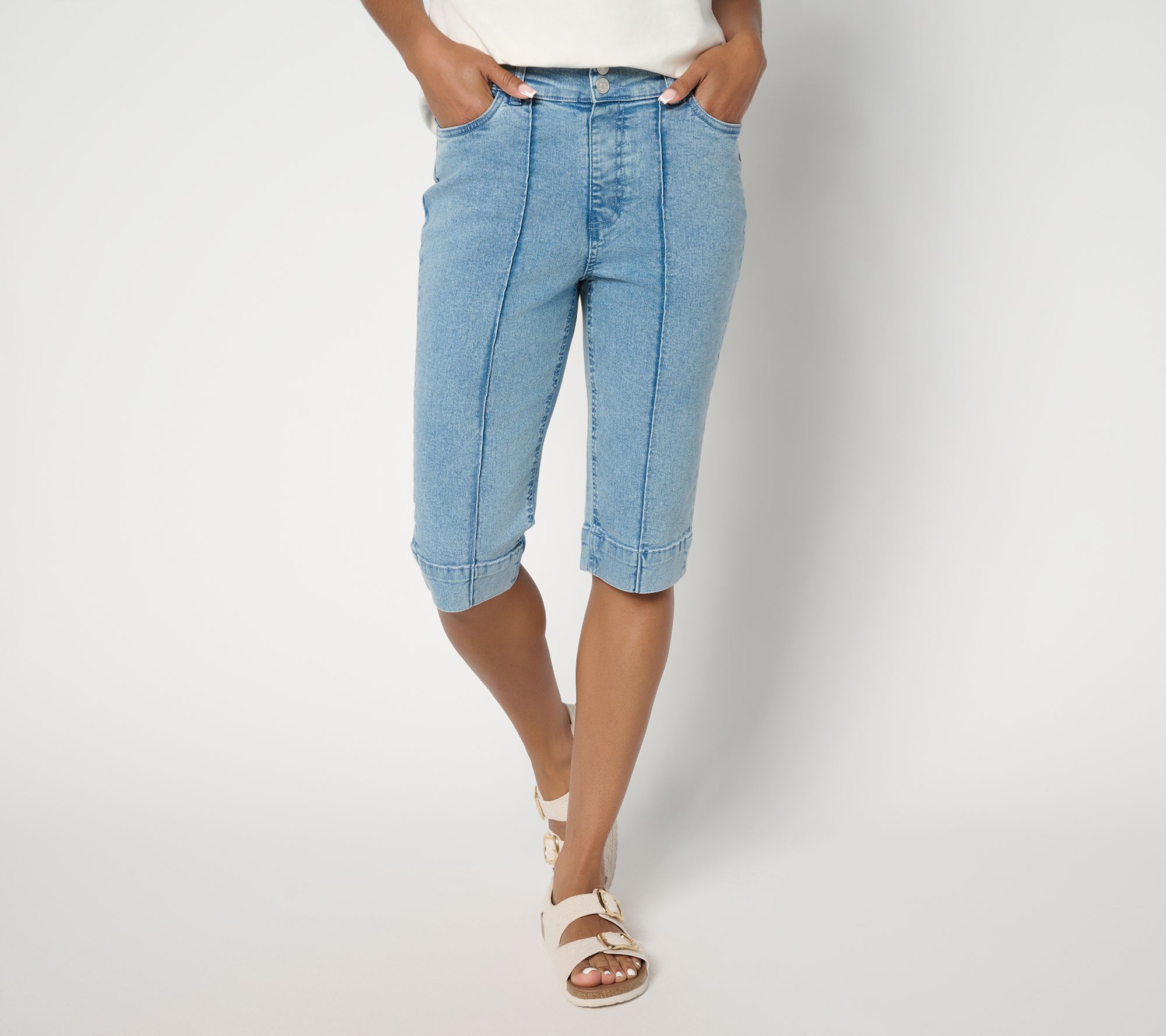 "As Is" Denim & Co. Reg Indigo Classic Stretch Double Button Bermuda Short