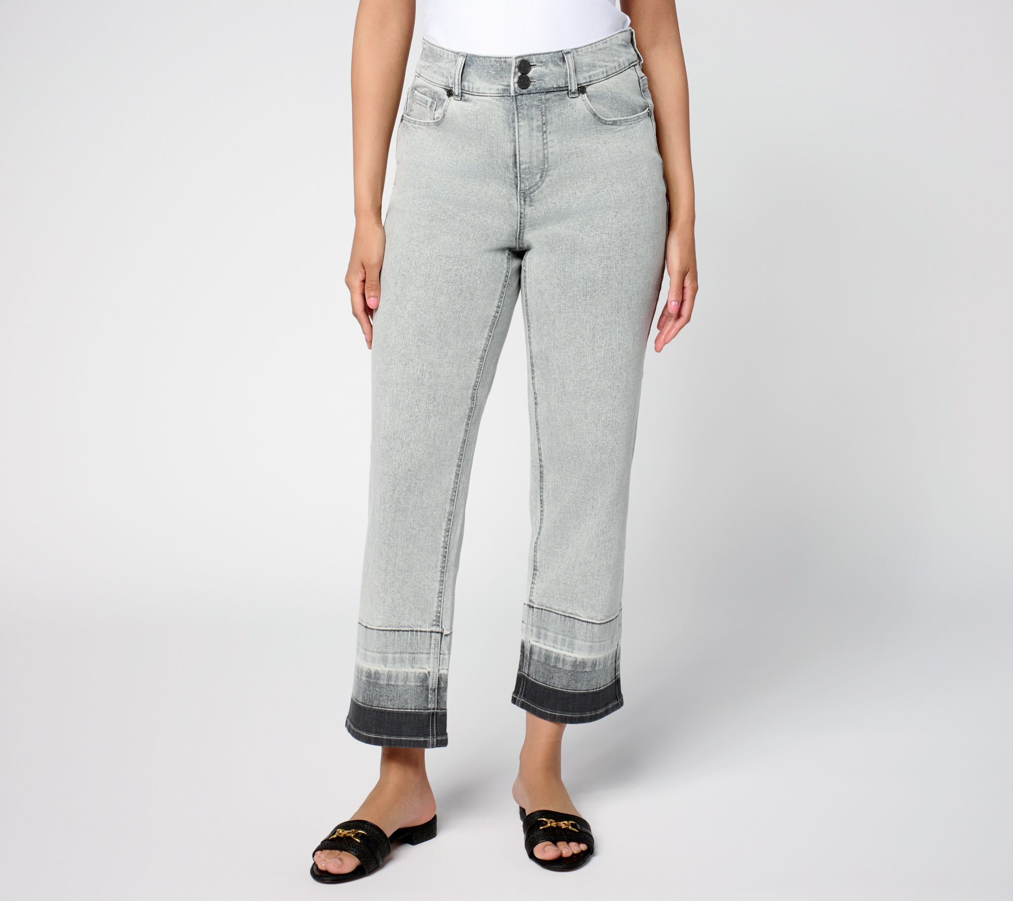 "As Is" Susan Graver Regular Stretch Denim Full Leg Dip Dye Ankle Jean