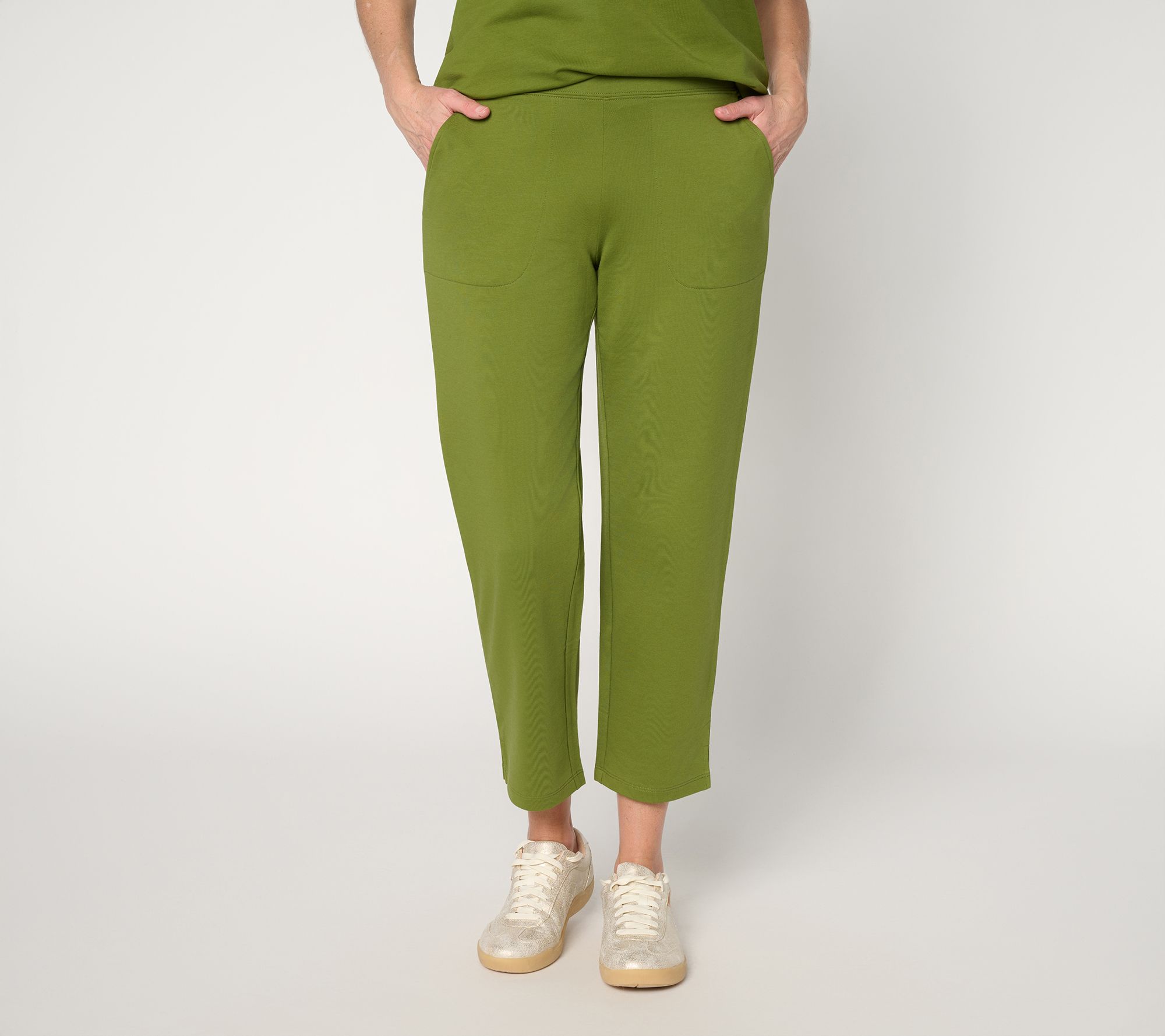 Denim & Co. Petite EasyWear French Terry Straight Leg Crop Pants