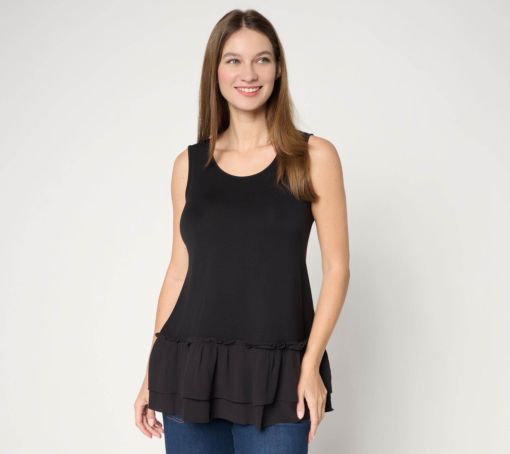 LOGO Layers by Lori Goldstein Textured Ruffle Hem Tank