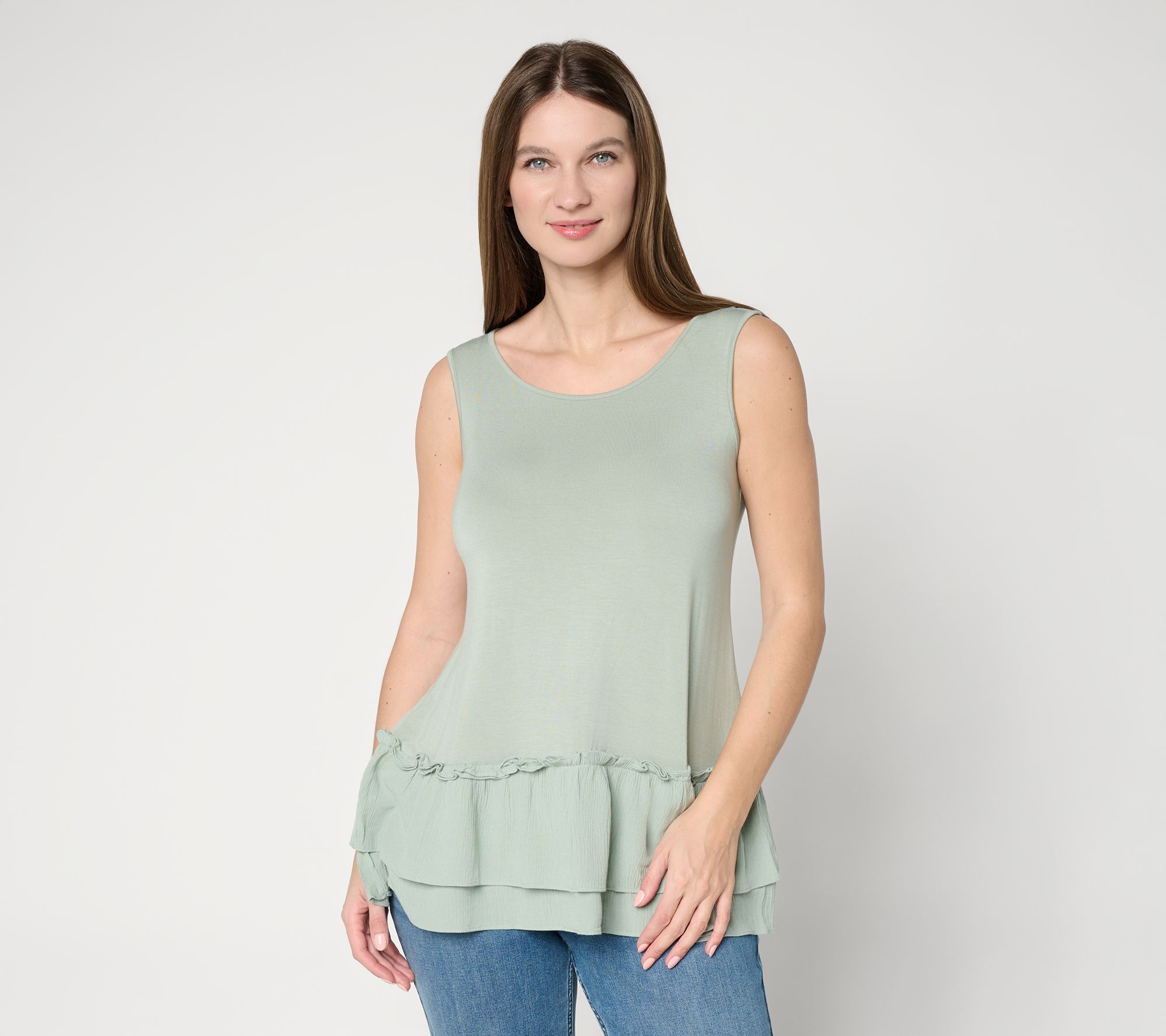 LOGO Layers by Lori Goldstein Textured Ruffle Hem Tank