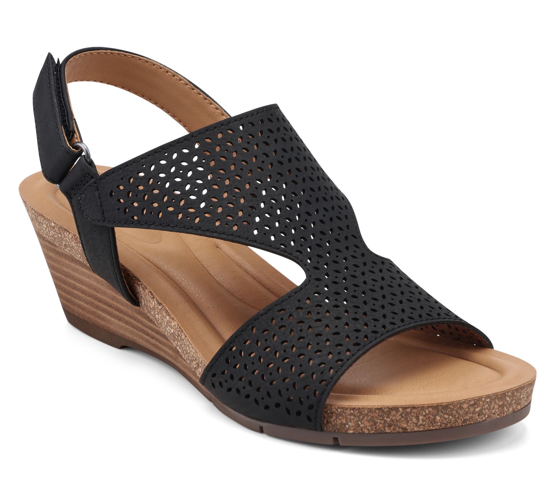 Earth Peep-Toe Wedges with Perforated Details -Harten
