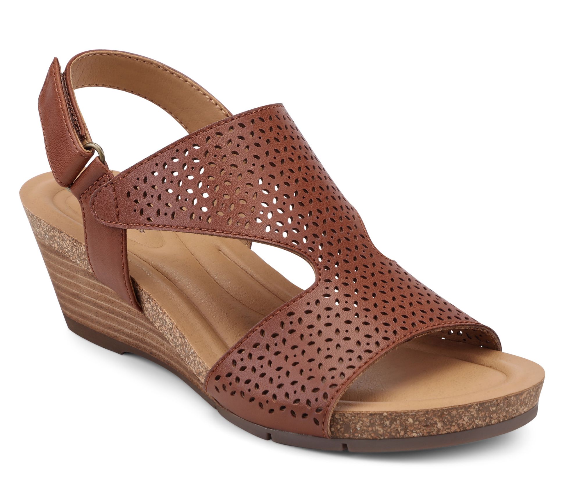 Earth Peep-Toe Wedges with Perforated Details -Harten