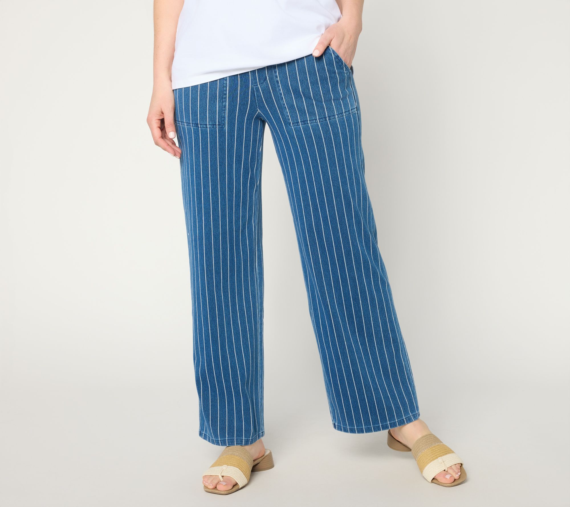  Denim & Co. Petite Comfy Knit Air Striped Wide Leg Pants