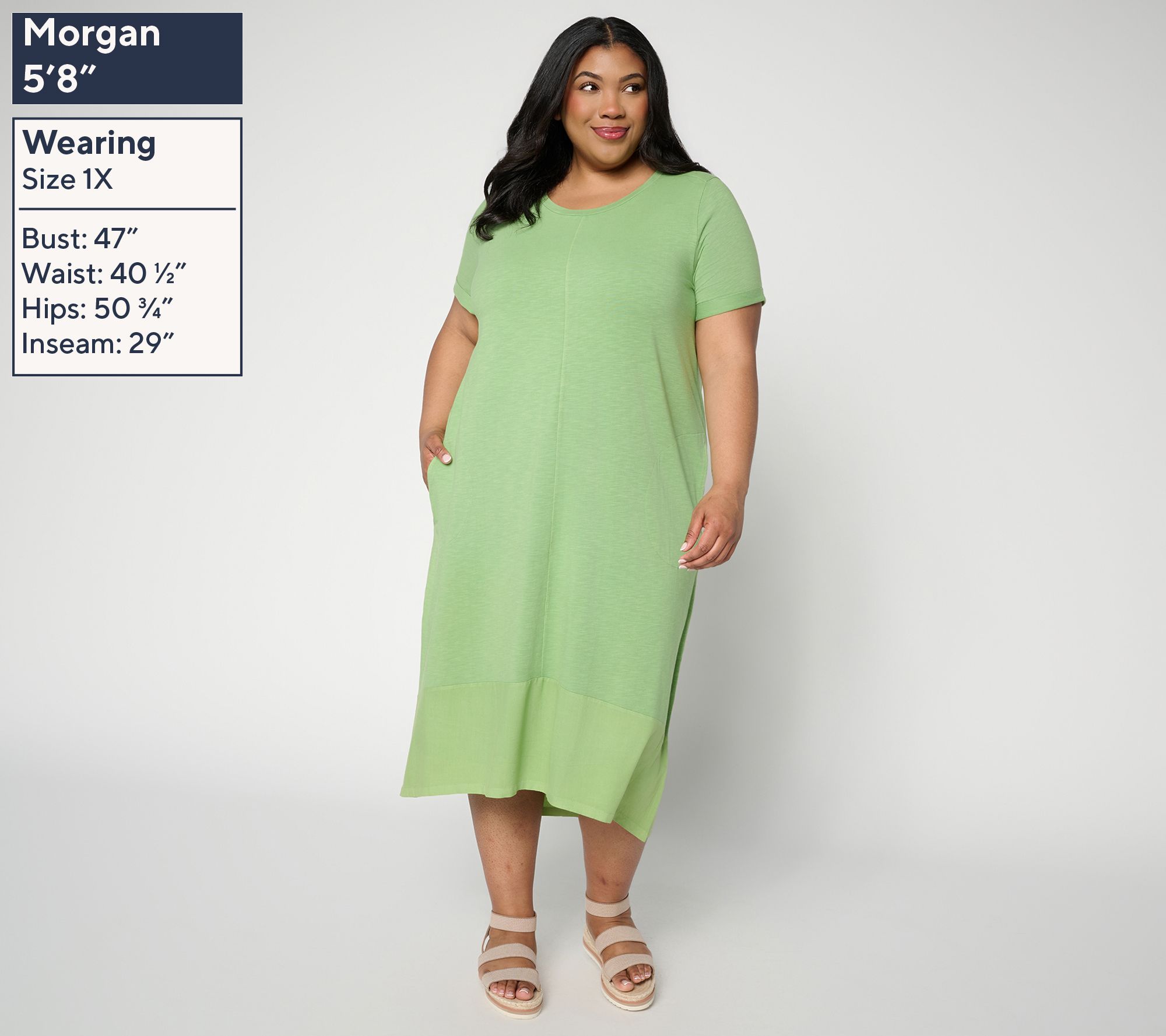 LOGO by Lori Goldstein Knit Midi Dress with Woven Hem - QVC.com