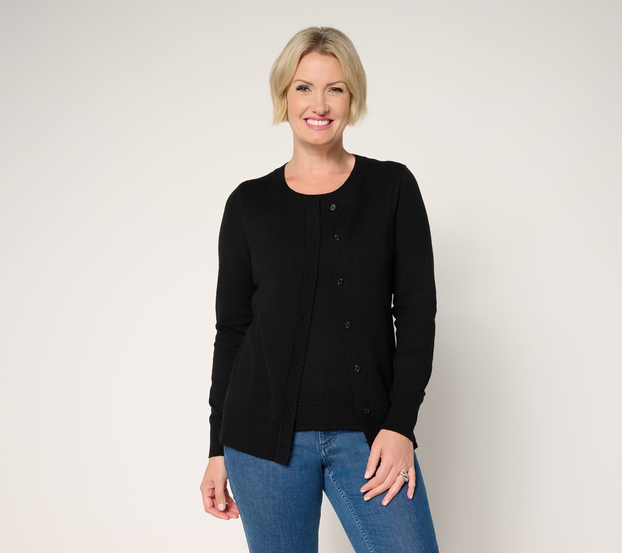 "As Is" Denim & Co. Essentials Cardigan/Tank Sweater Twin Set