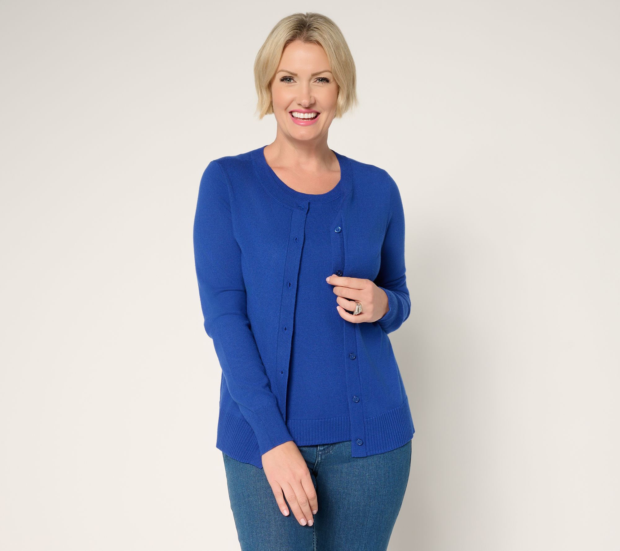 "As Is" Denim & Co. Essentials Cardigan/Tank Sweater Twin Set