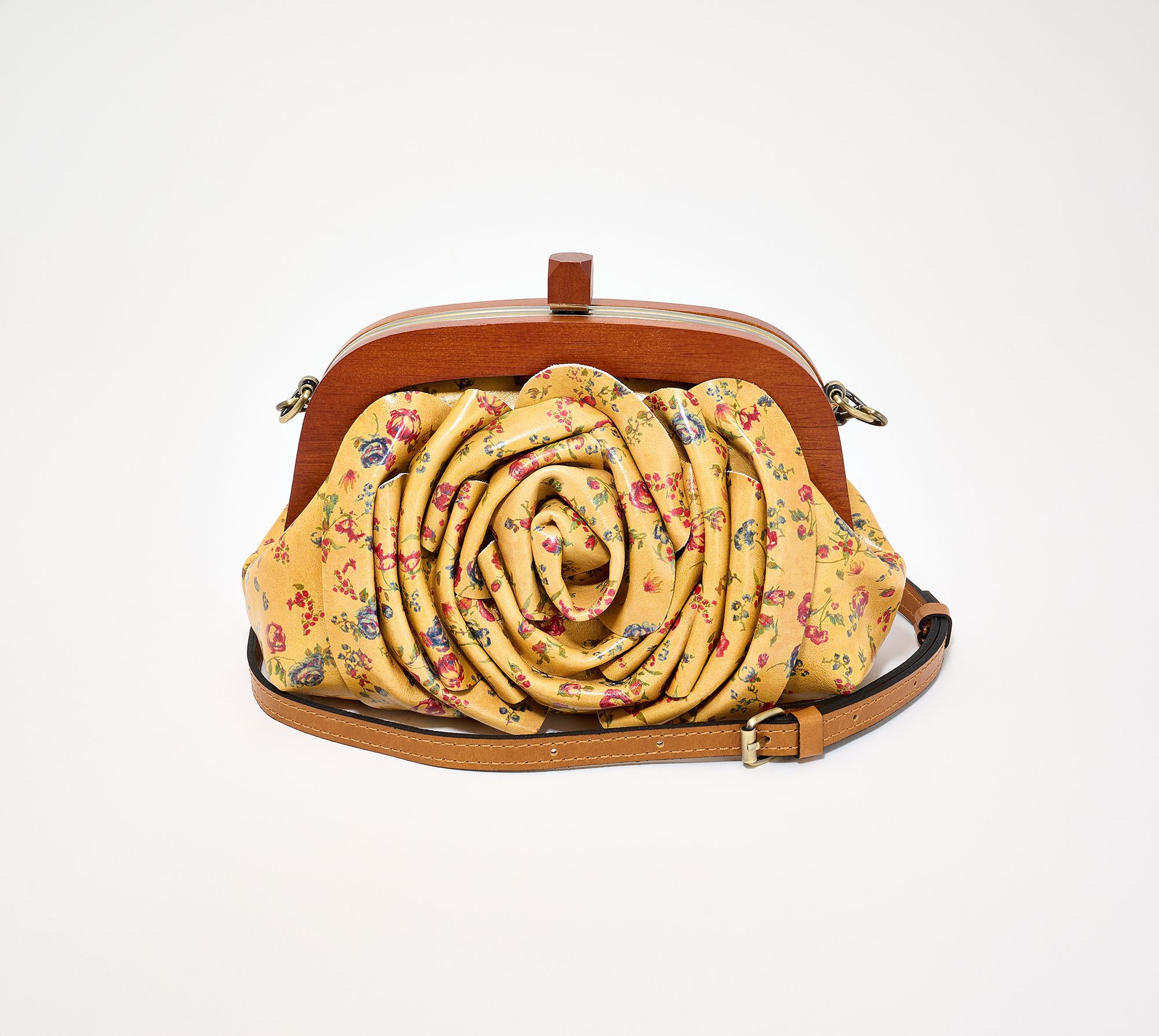 Patricia Nash Leather Joelle Wood Frame Clutch