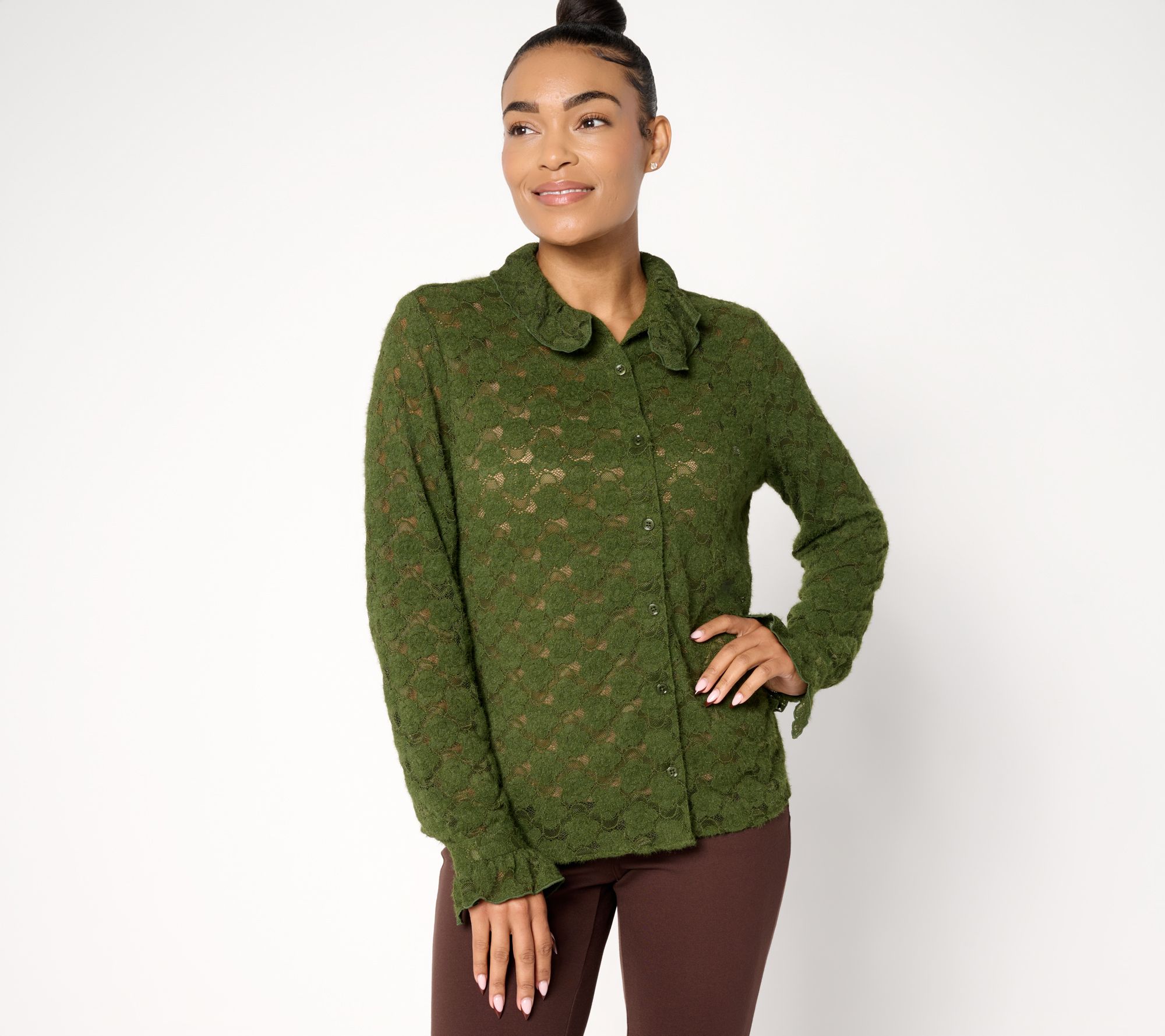 "As Is" Studio Park x Sandra Bennett Woven Lace Button Front Blouse