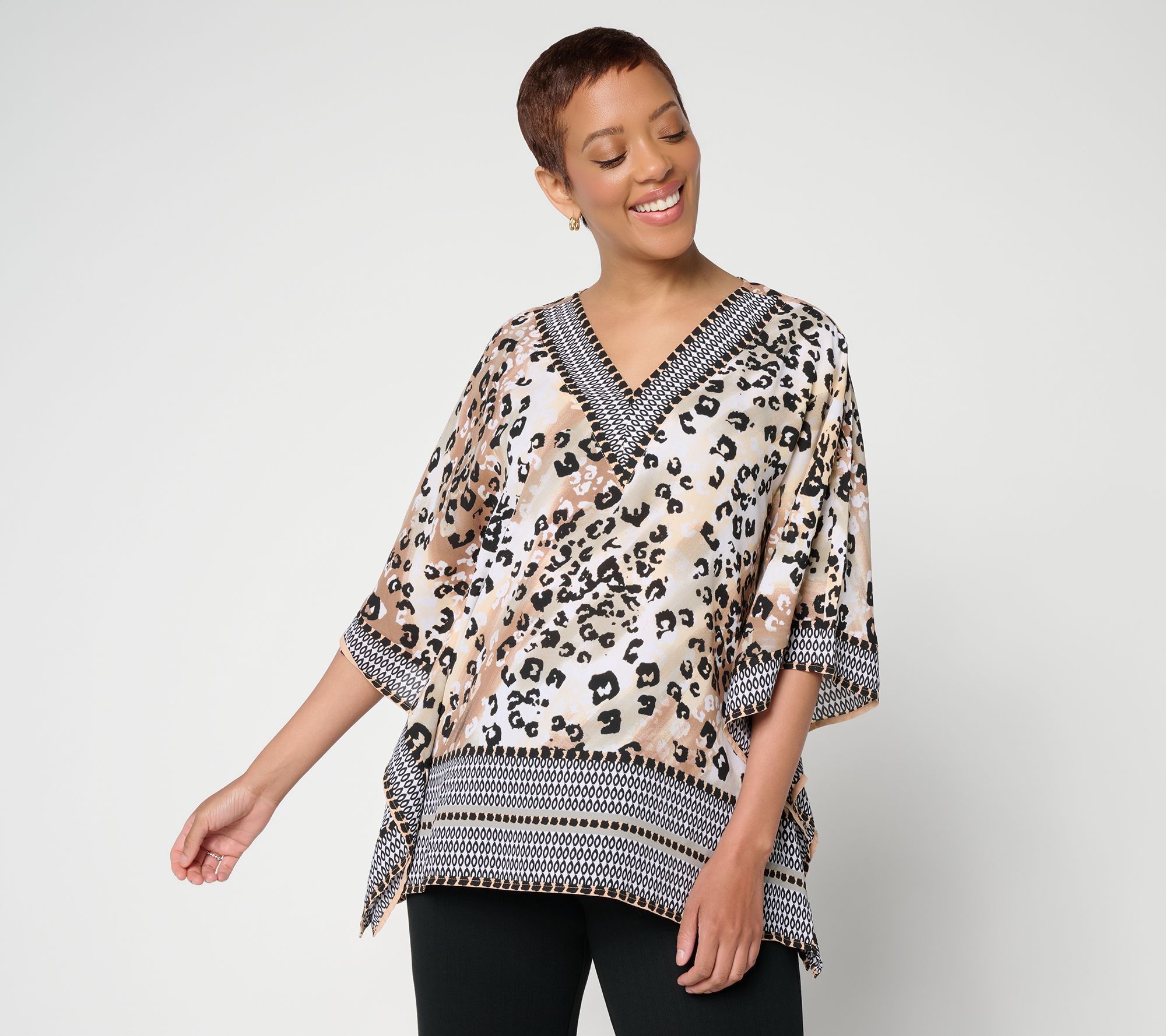 Belle by Kim Gravel Luxe Leopard Border Print Poncho