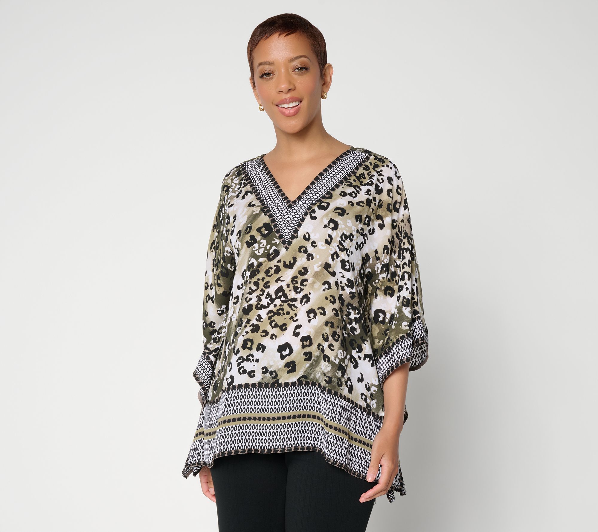 Belle by Kim Gravel Luxe Leopard Border Print Poncho
