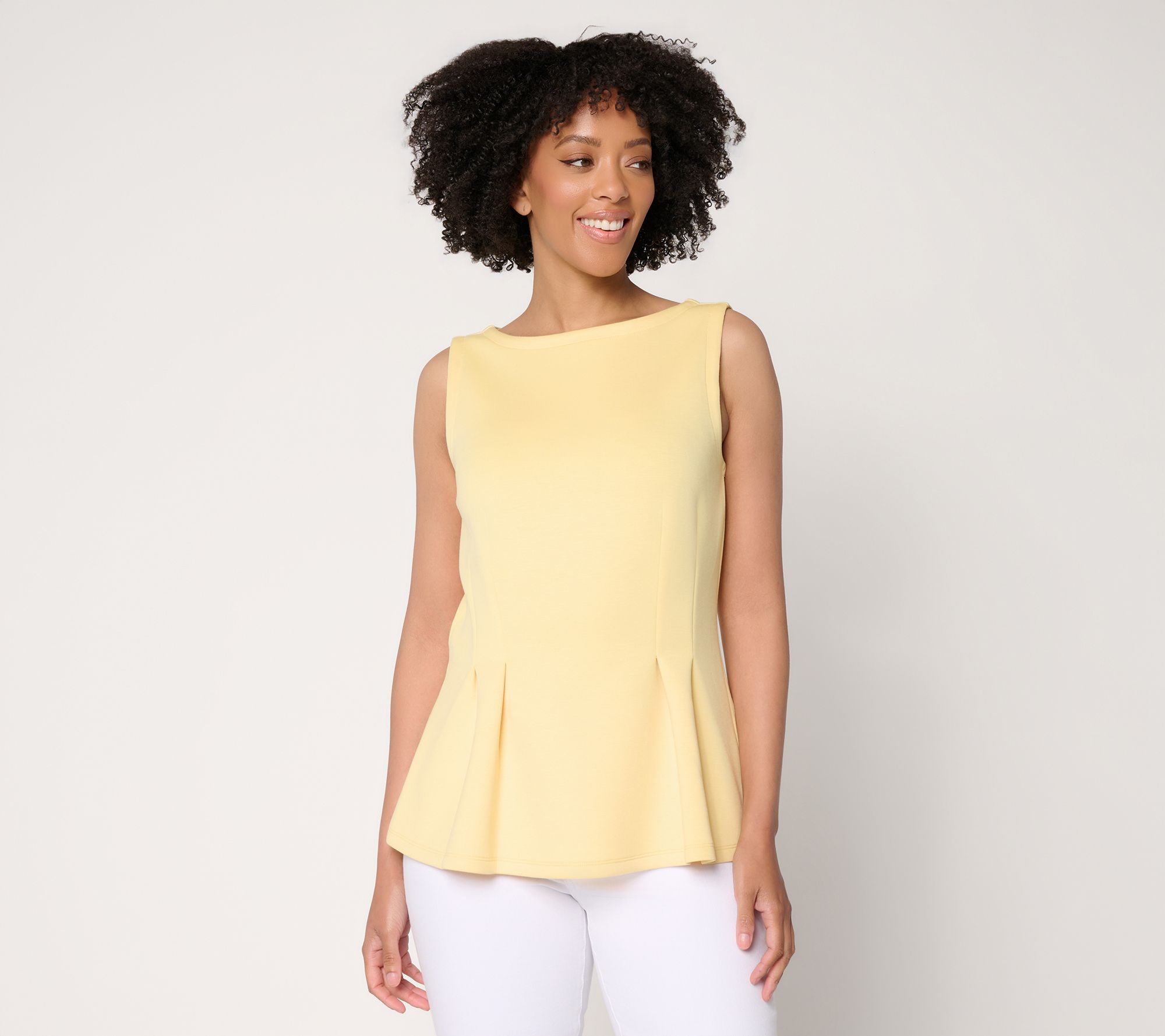 BEAUTIFUL by Lawrence Zarian Scuba Boat Neck Pleated Top